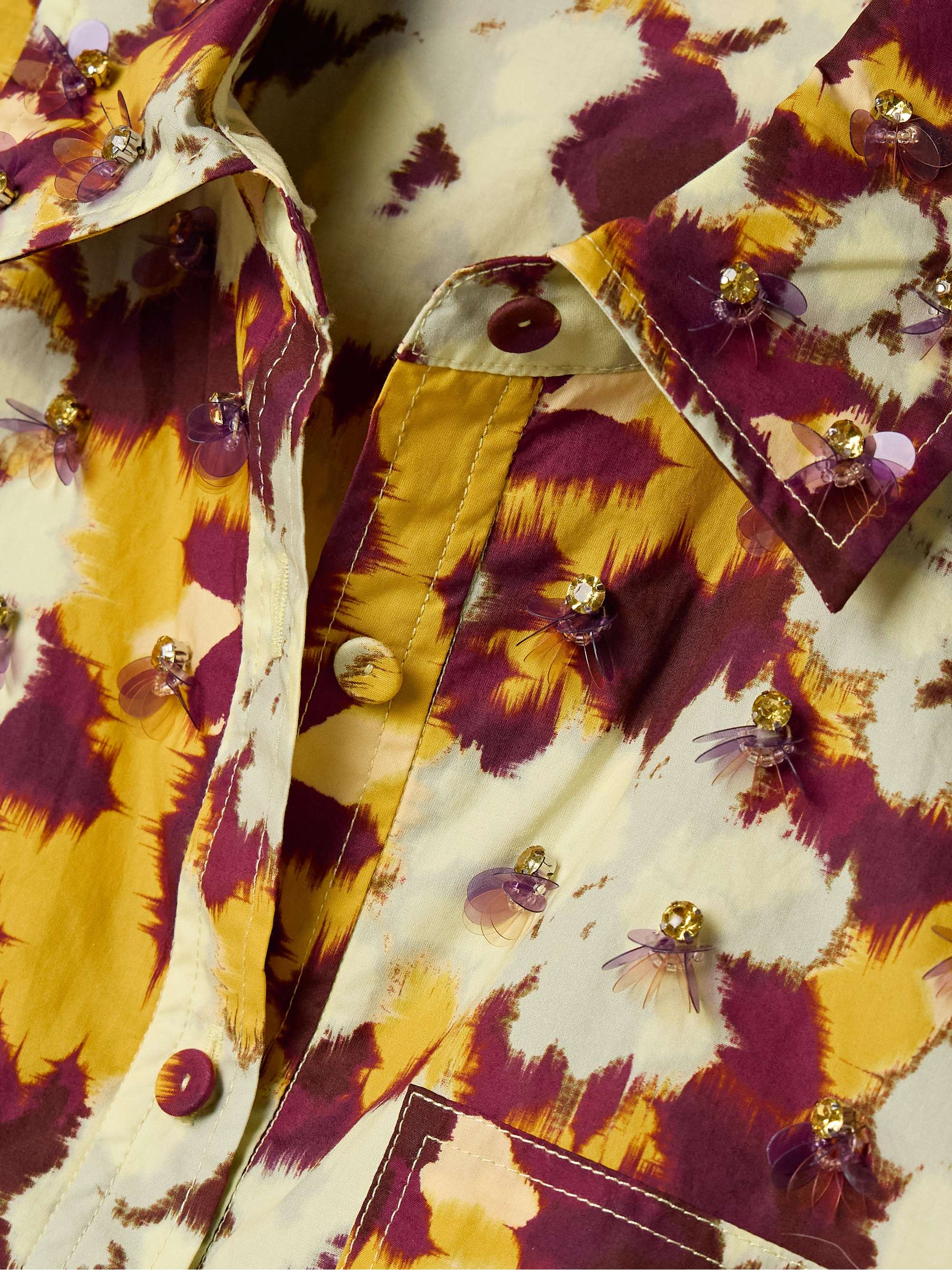 Aria embellished printed cotton-poplin shirt view