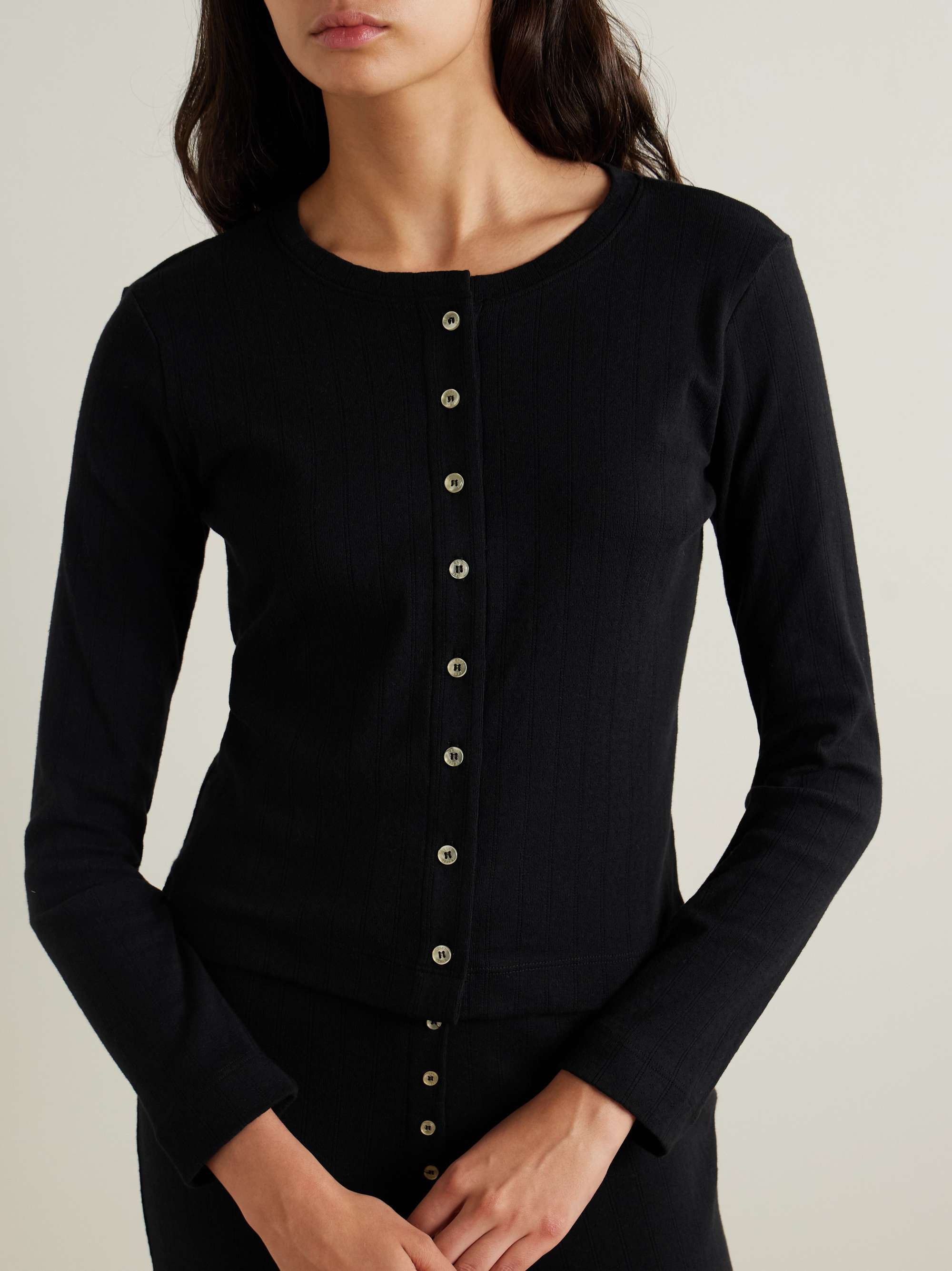 Pointelle-knit cotton cardigan view