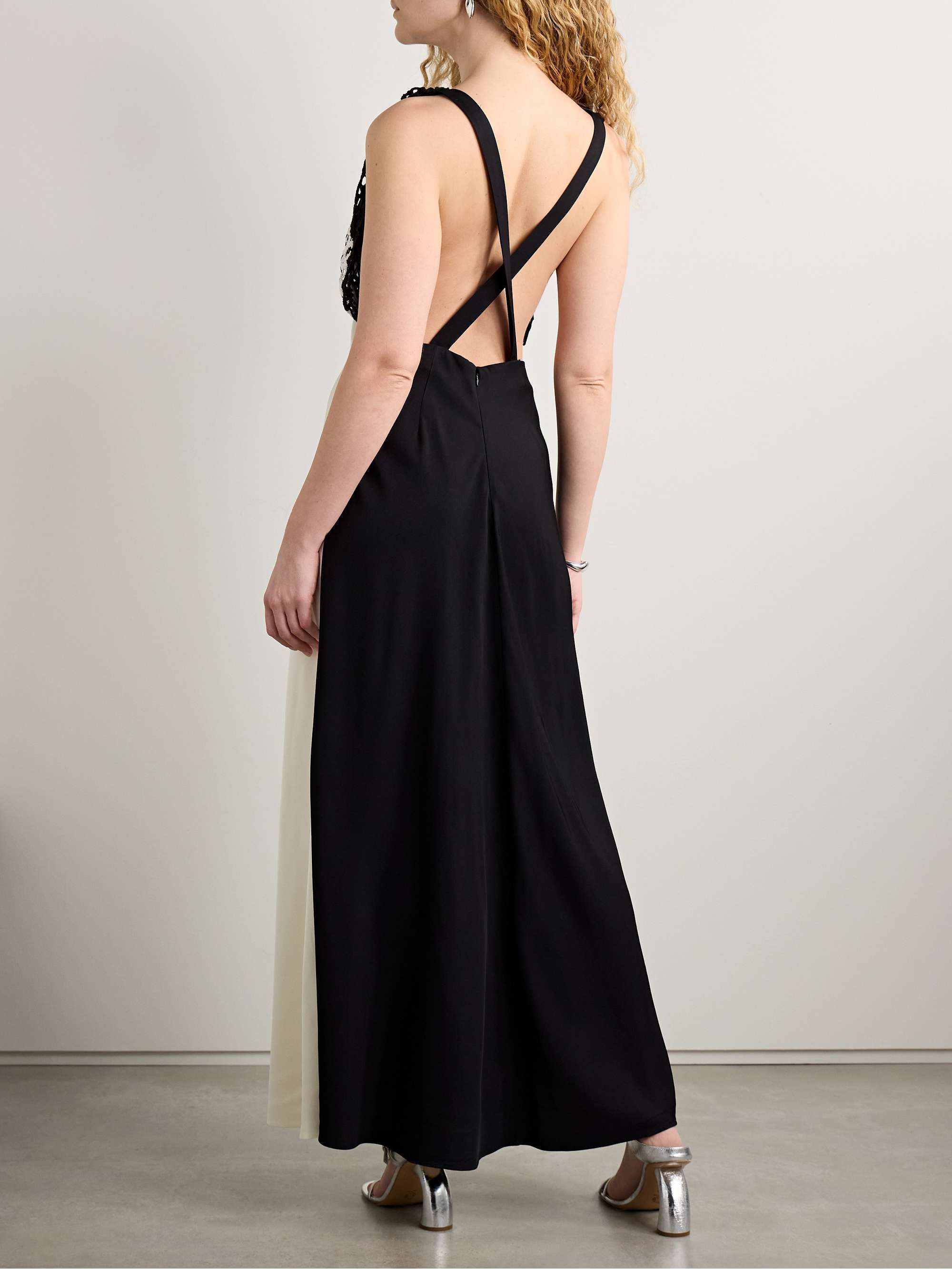 Pavona two-tone crocheted cotton-trimmed twill maxi dress view