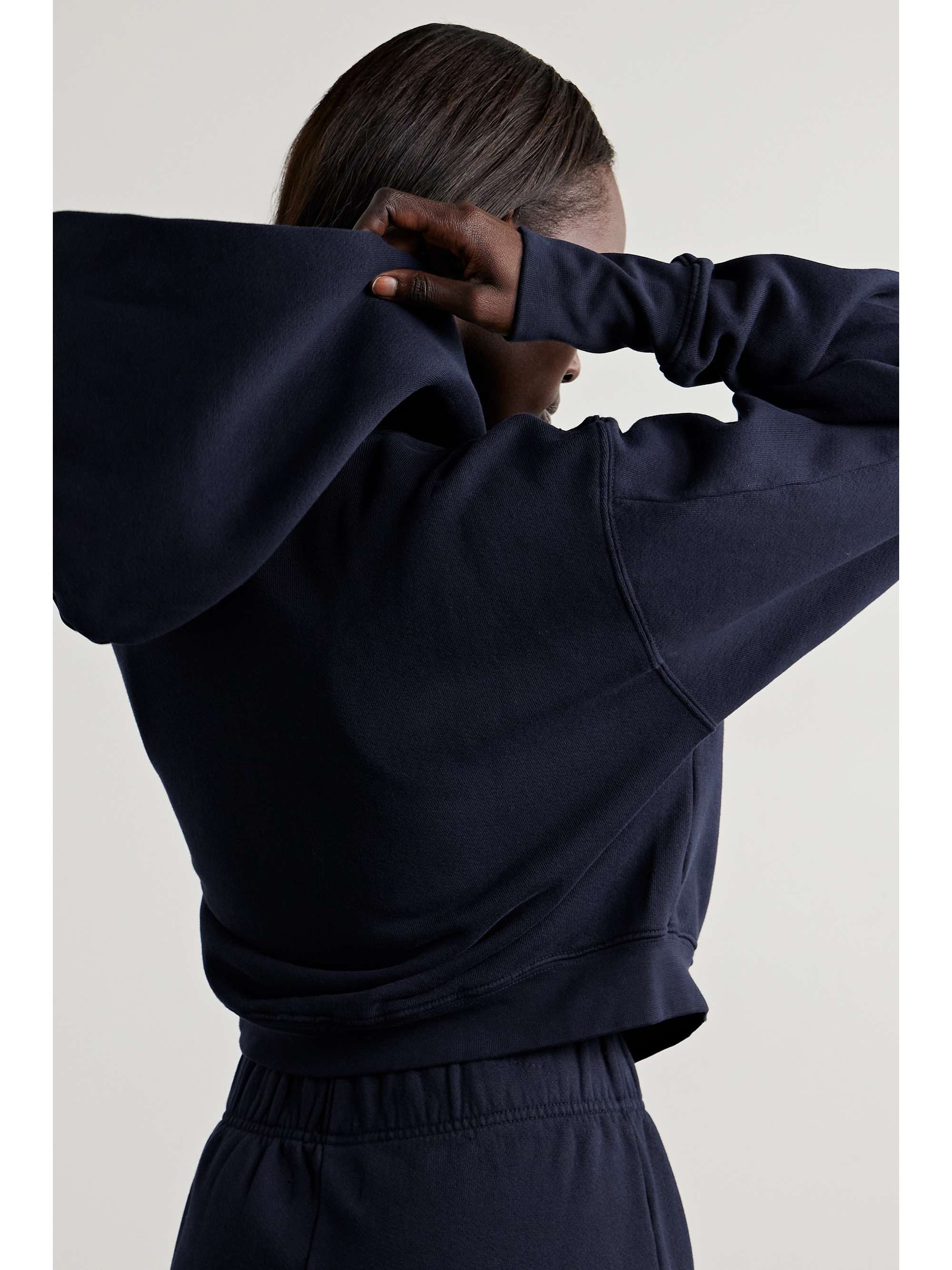 Zendaya cropped cotton-jersey zip-up hoodie view