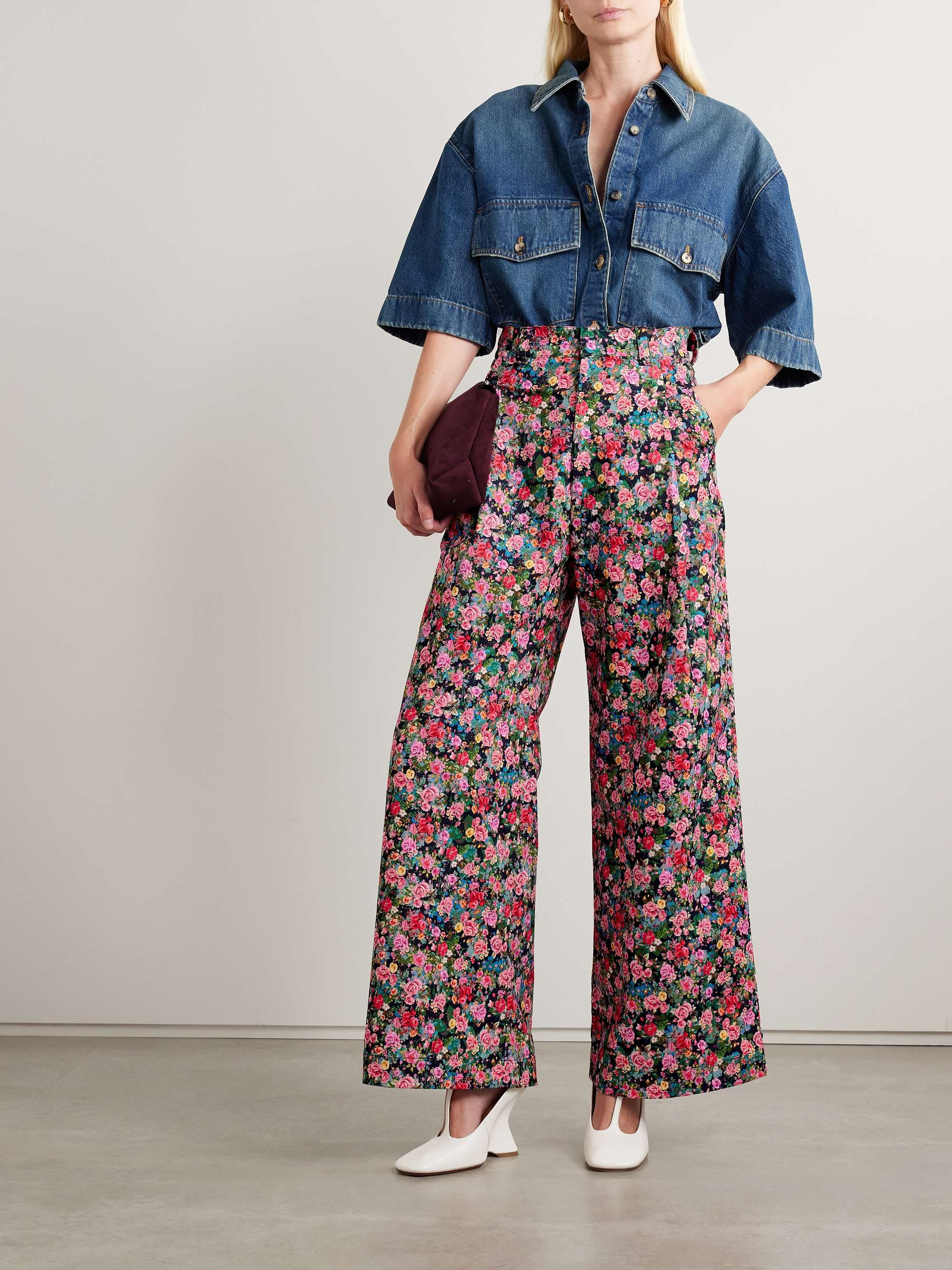 Olympe pleated floral-print woven wide-leg pants view