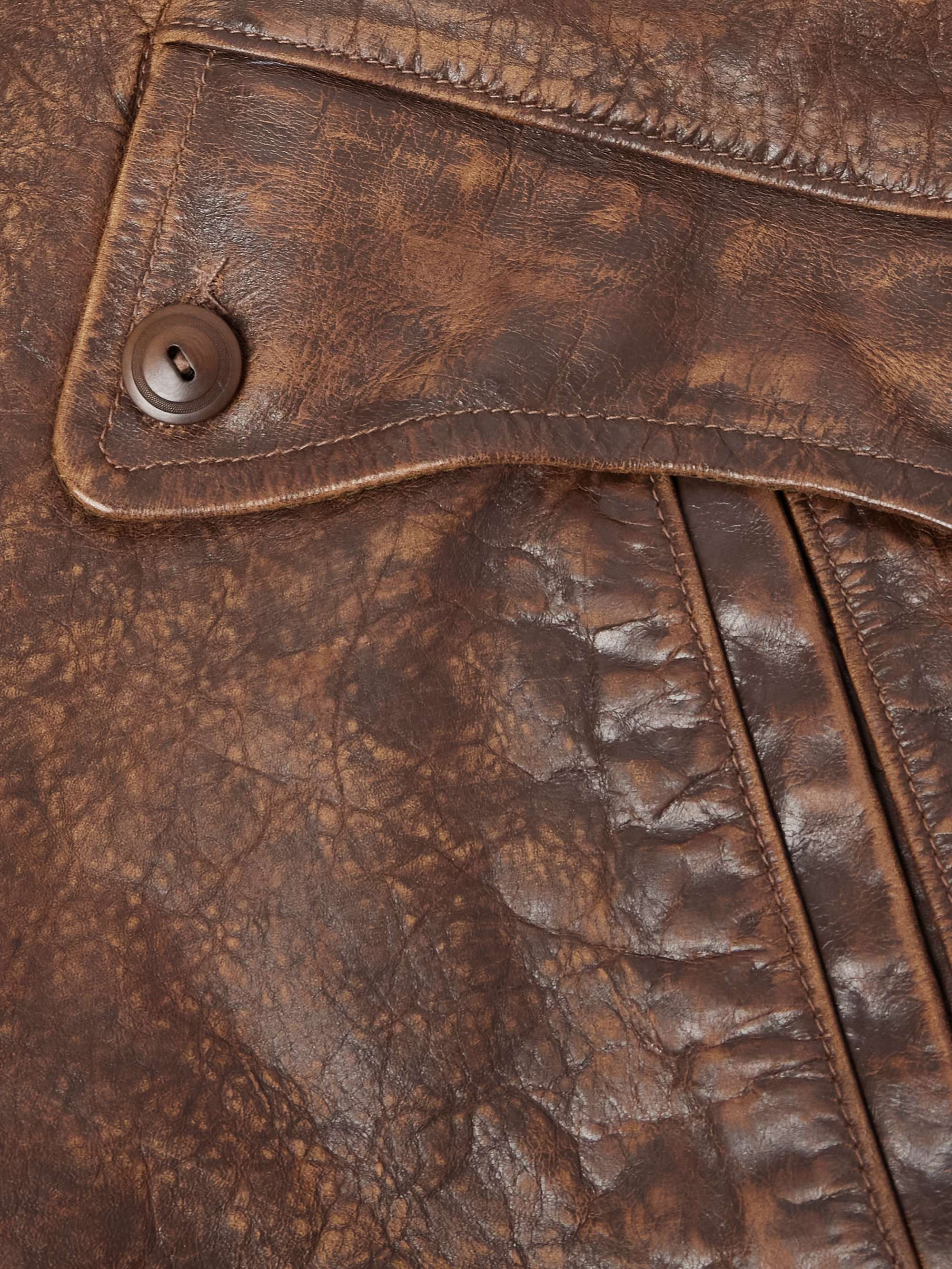 Thurston Shearling-Trimmed Distressed Leather Jacket view