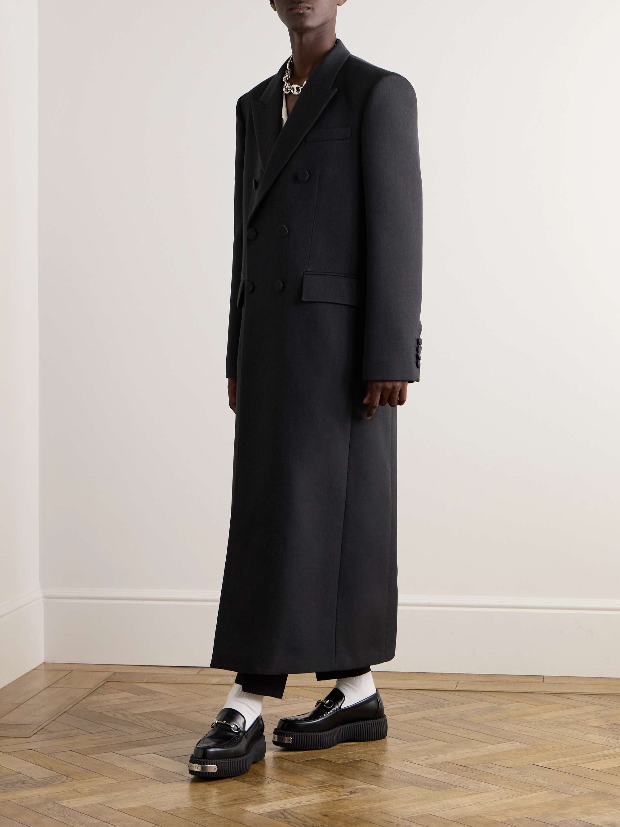 Double-Breasted Webbing-Trimmed Wool Coat view