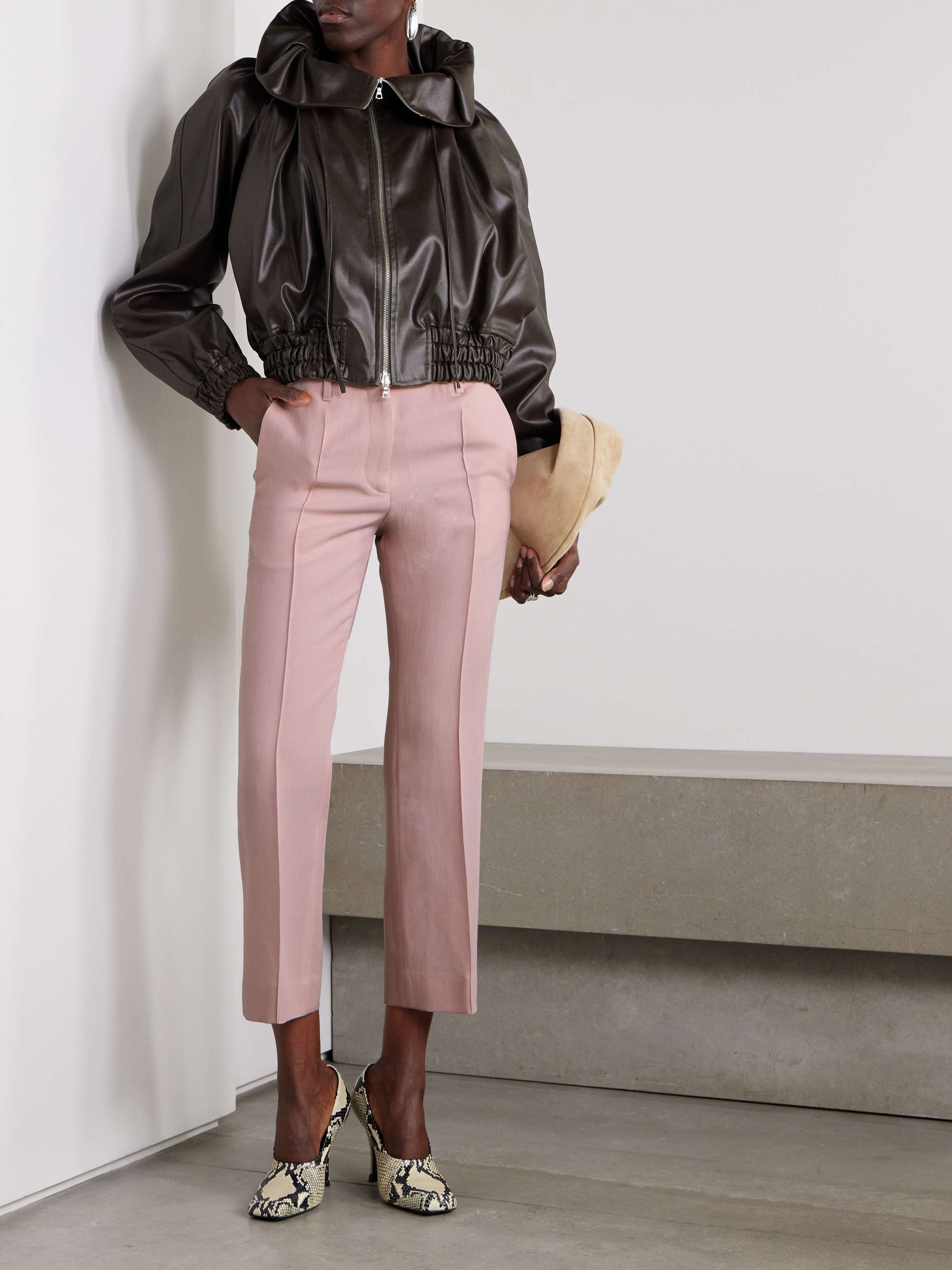 Cropped pleated wool-blend twill straight-leg pants view