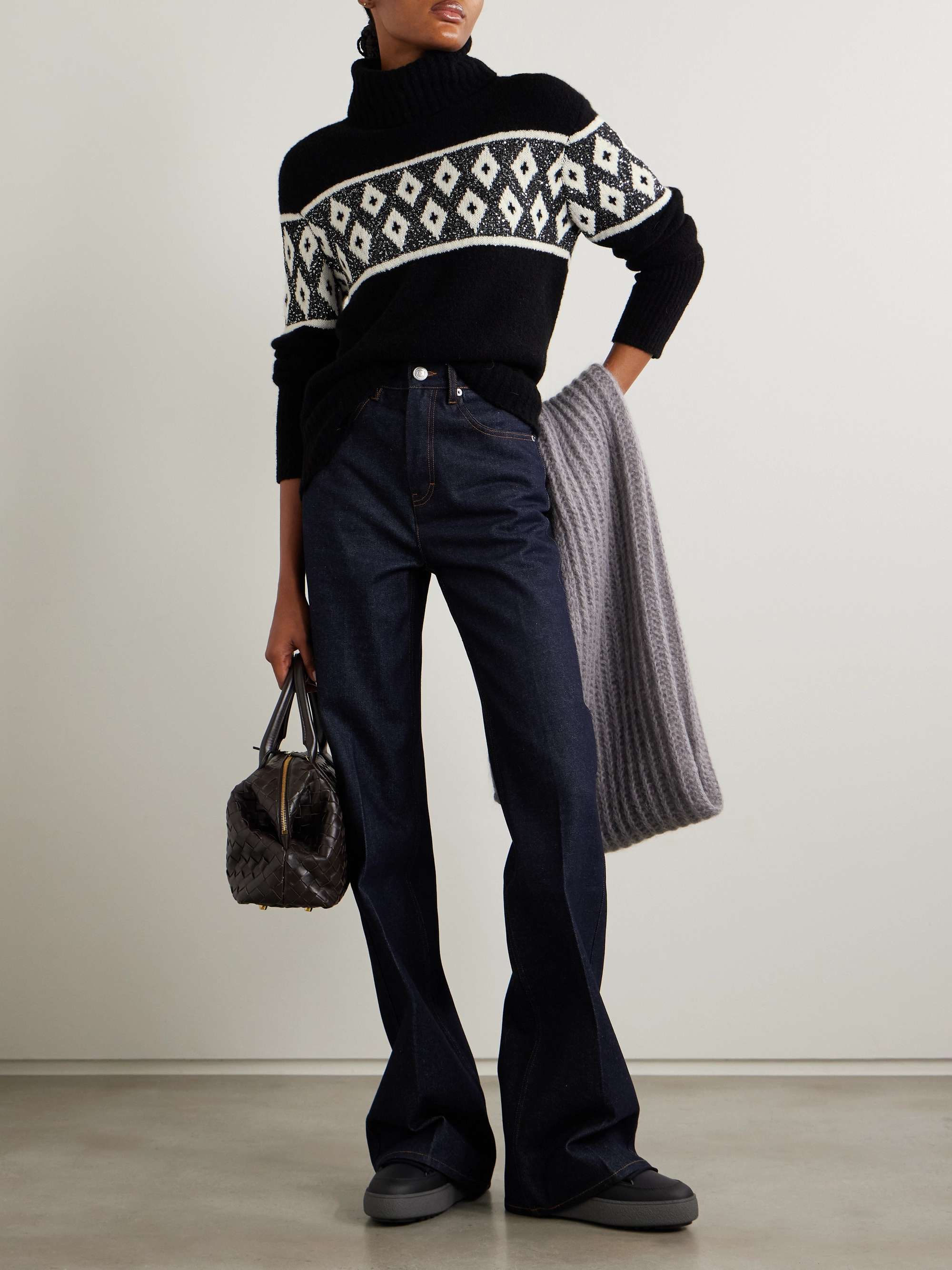 Uda sequin-embellished jacquard-knit wool-blend turtleneck sweater view