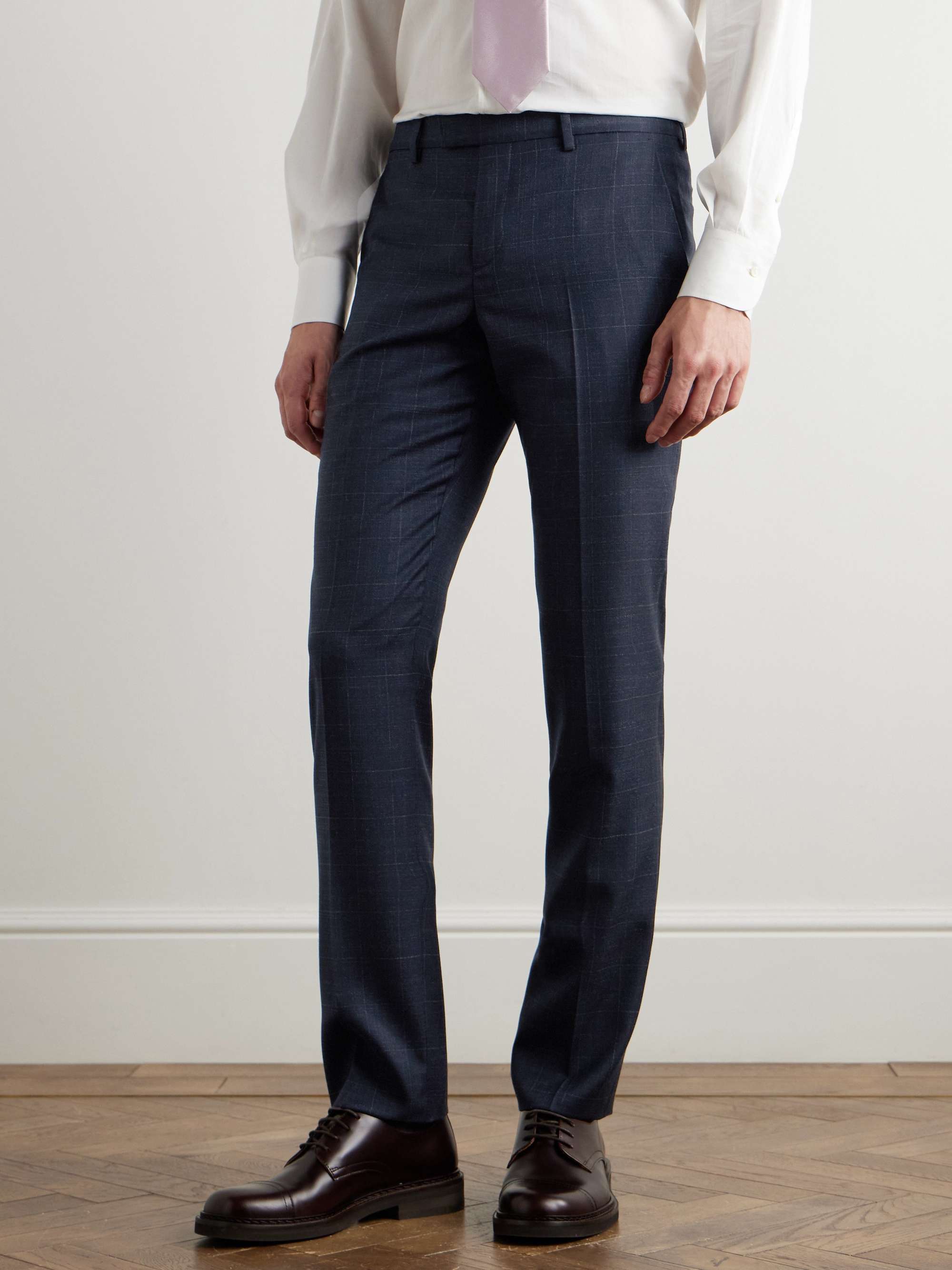Straight-Leg Checked Wool Suit Trousers view