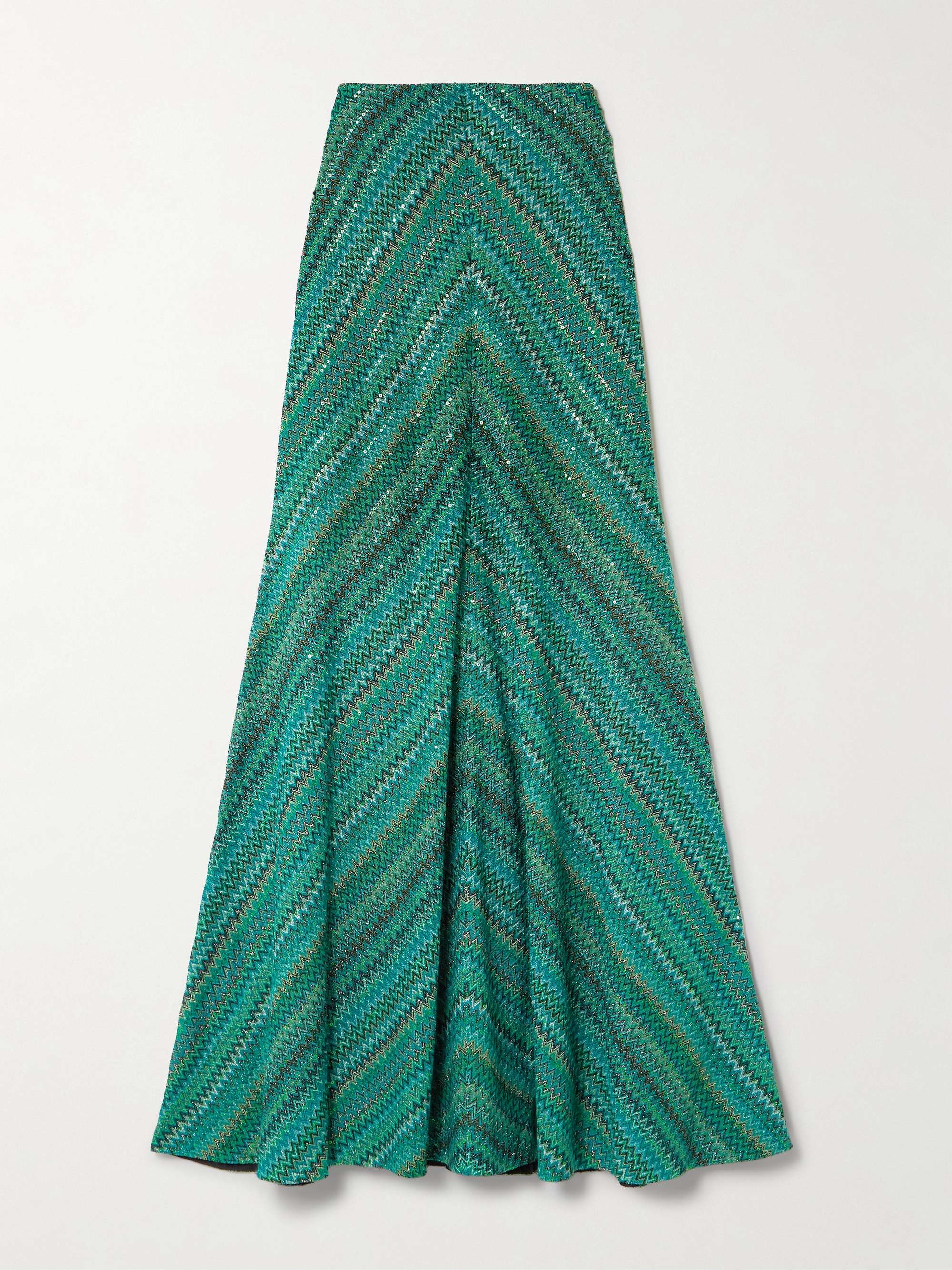 Sequined striped metallic crochet-knit maxi skirt view