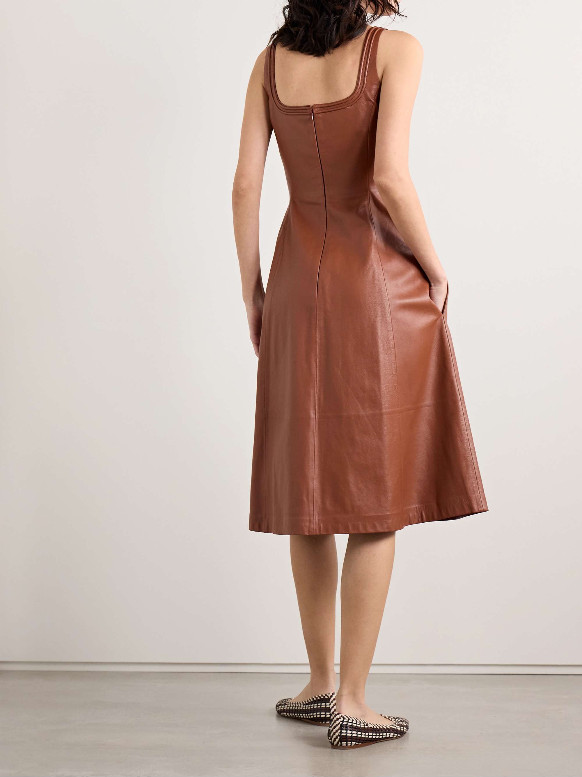 Adaline pleated leather midi dress view