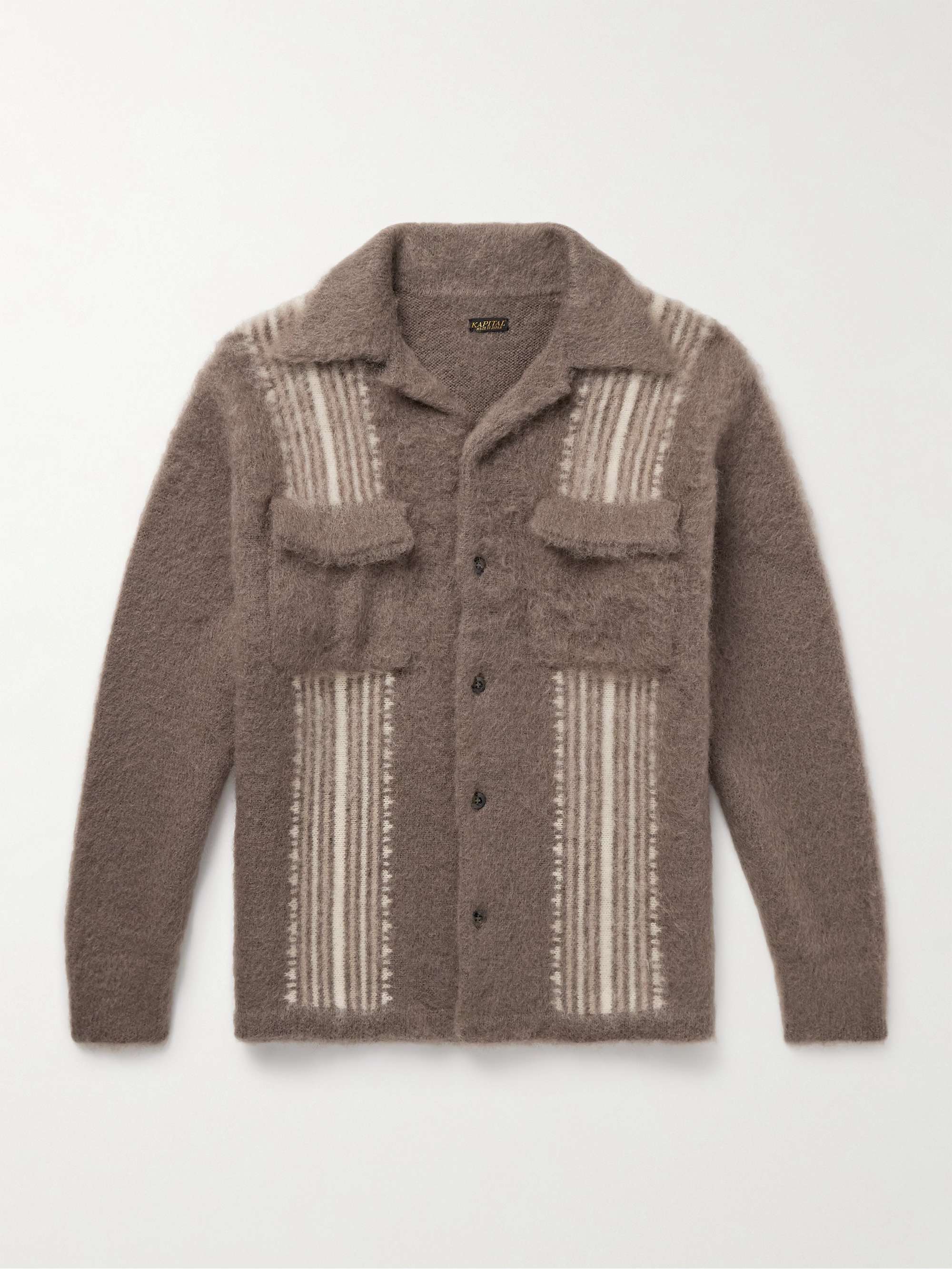 Camp-Collar Striped Knitted Overshirt view