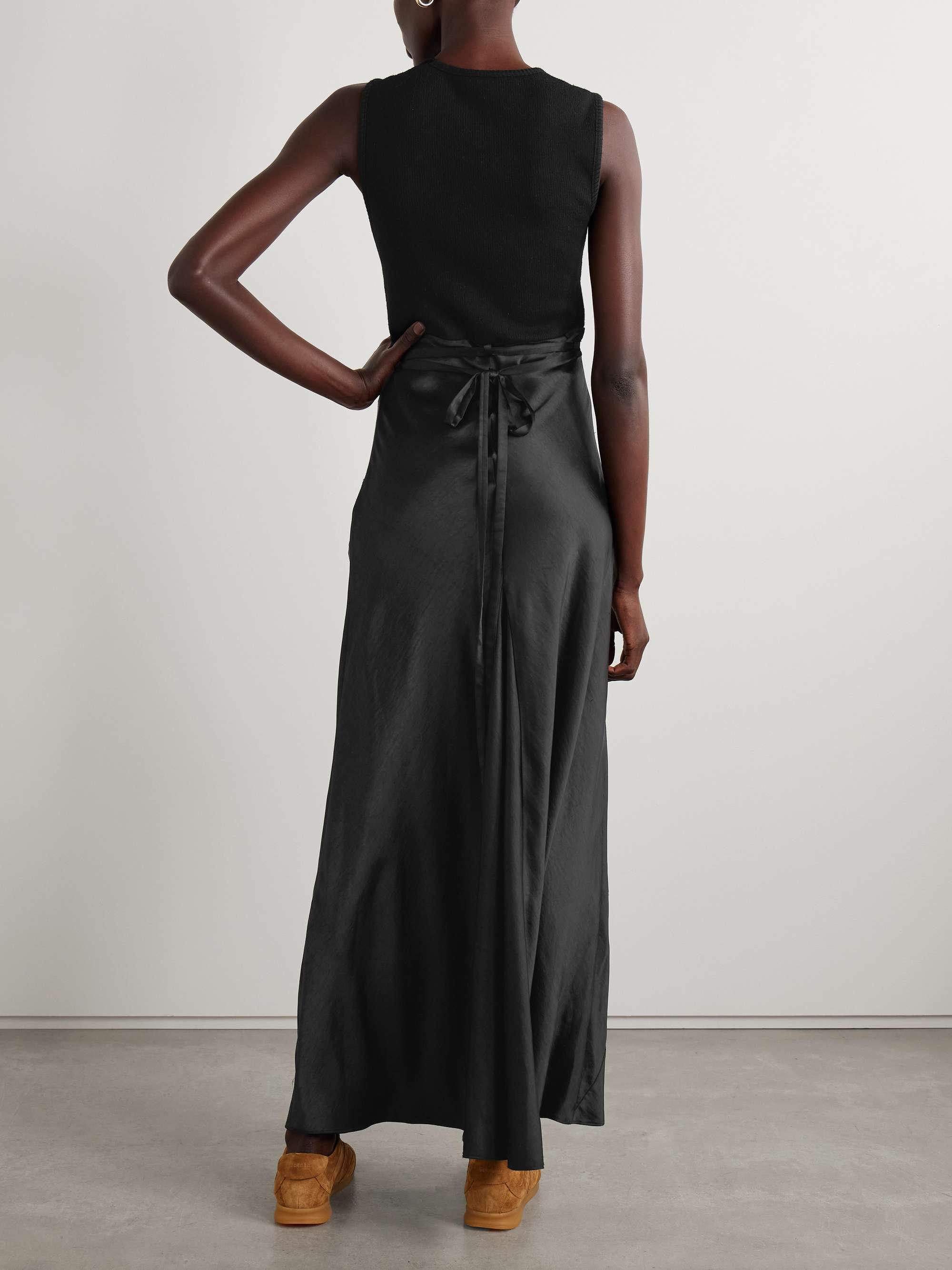 Charlotte belted jersey-paneled satin maxi dress view