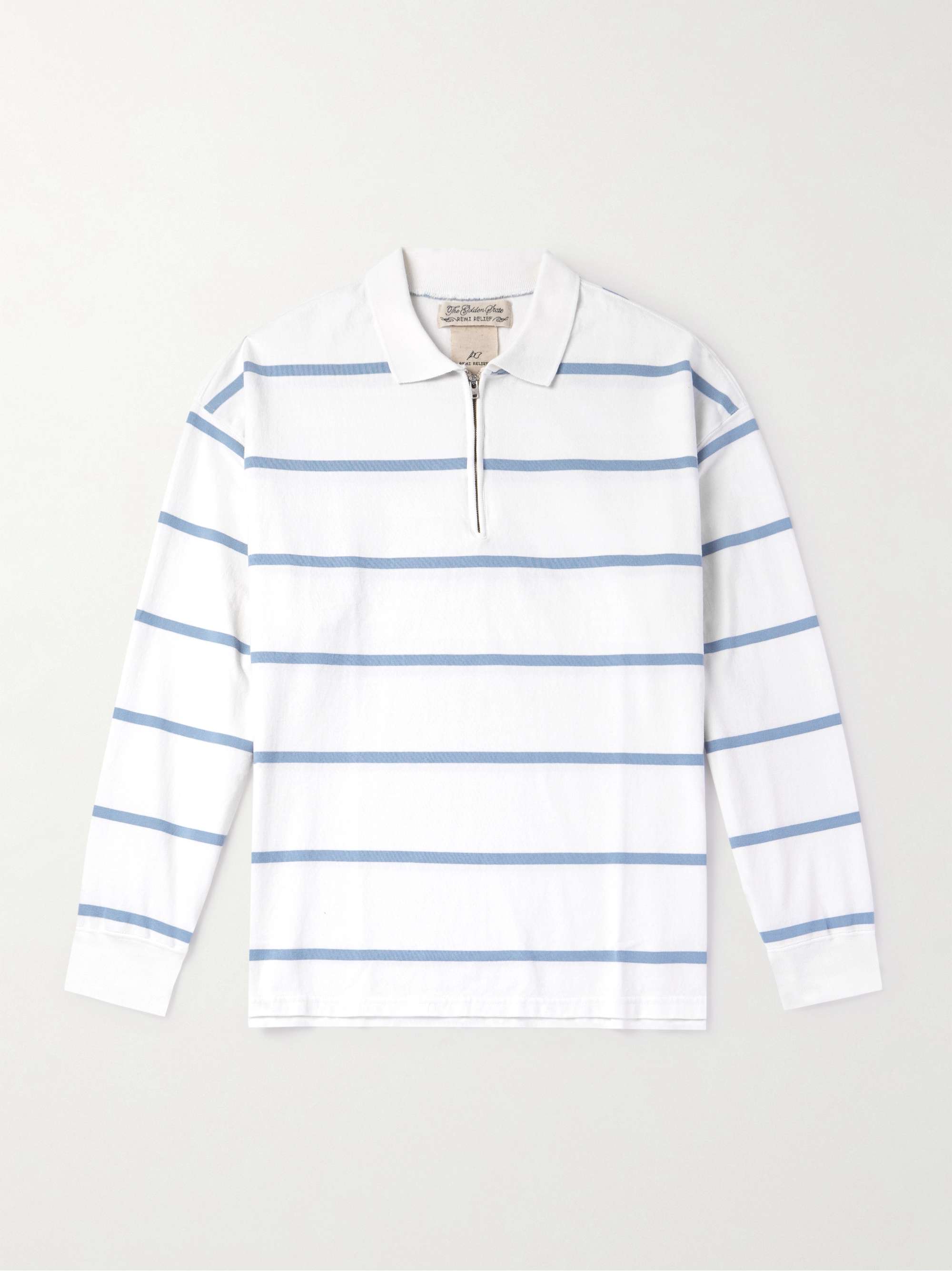 Striped Cotton-Jersey Half-Zip Polo Shirt view
