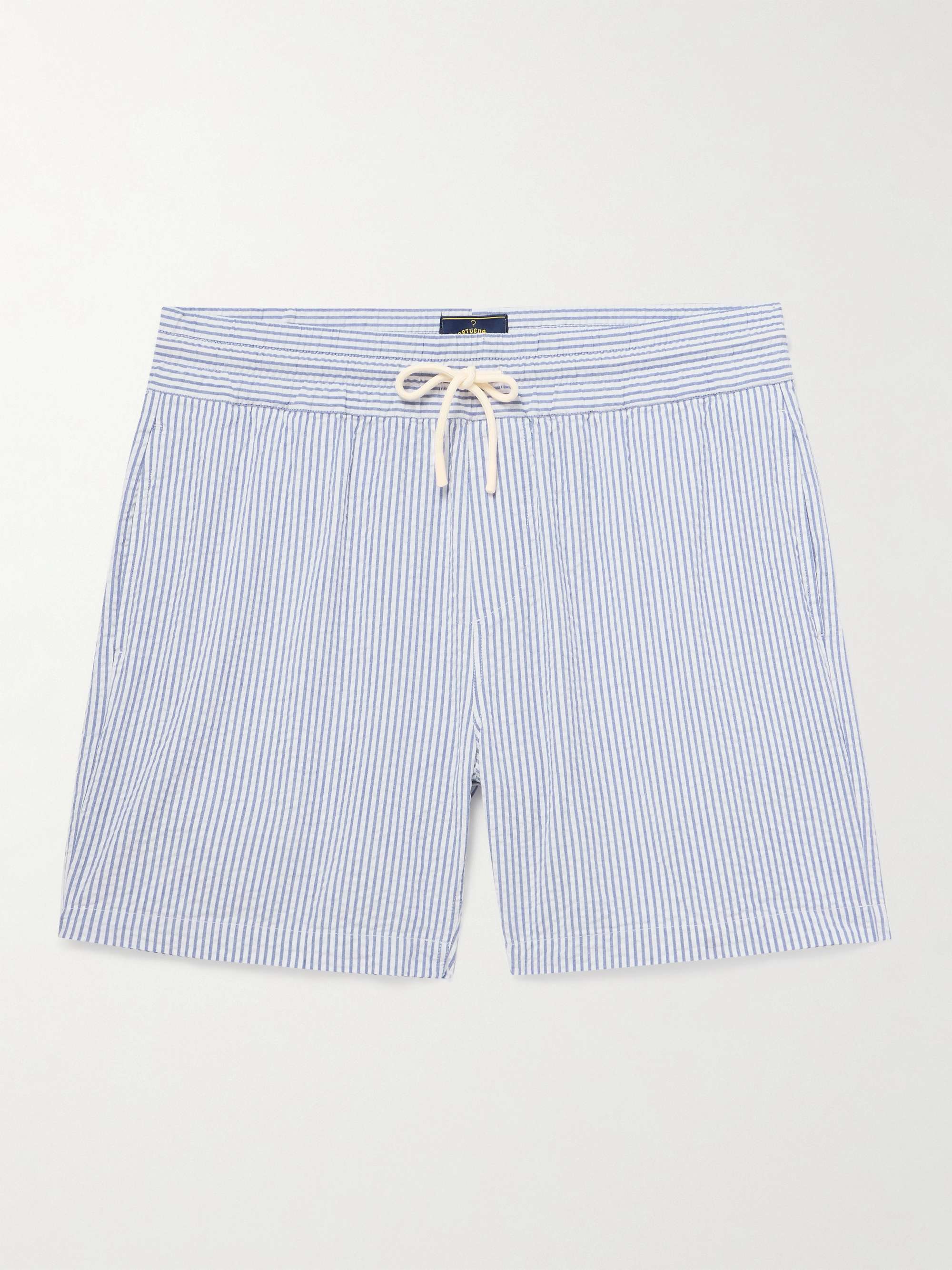 Straight-Leg Striped Cotton-Seersucker Drawstring Shorts view