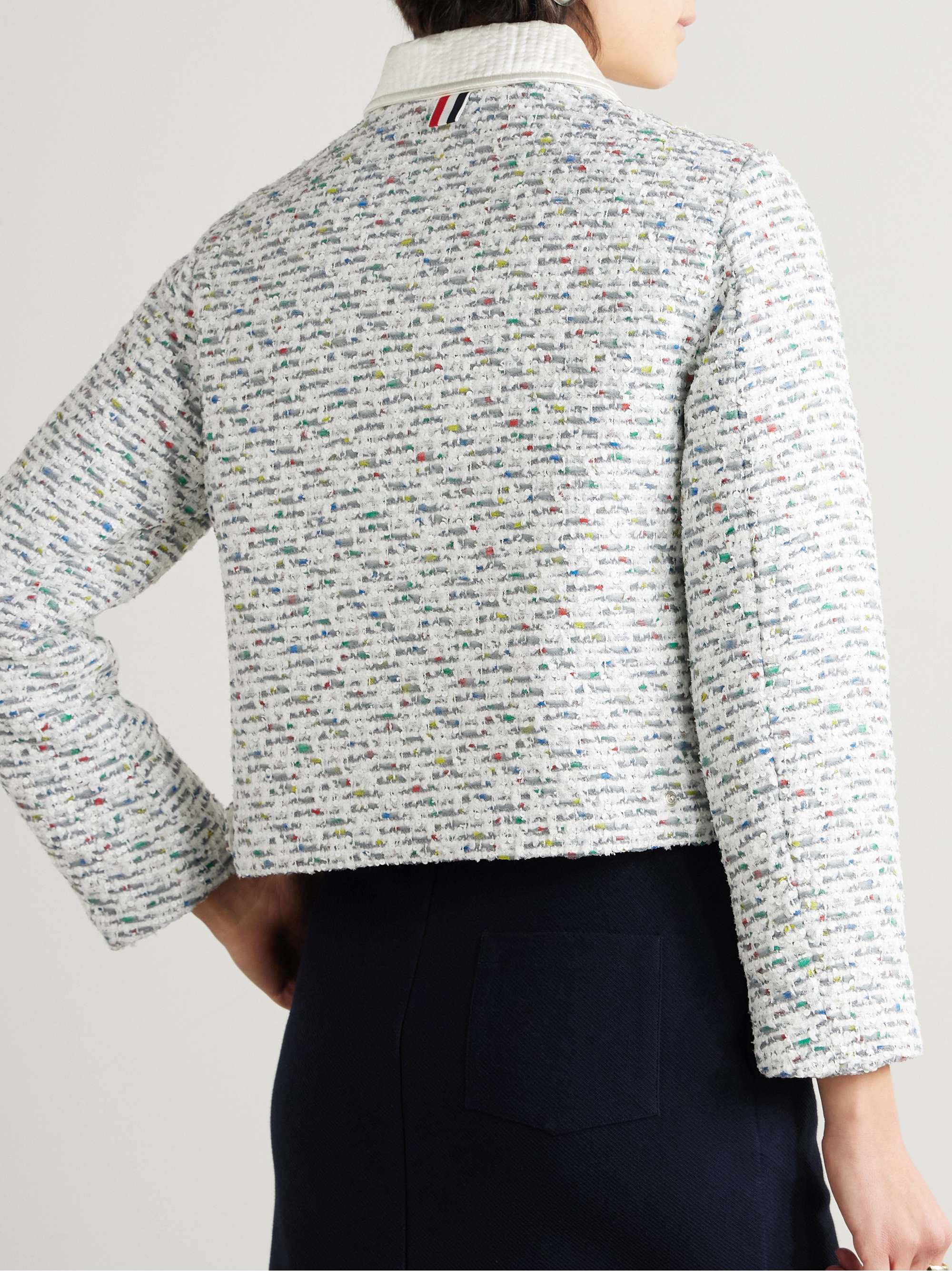 Silk-trimmed sequined tweed down jacket view