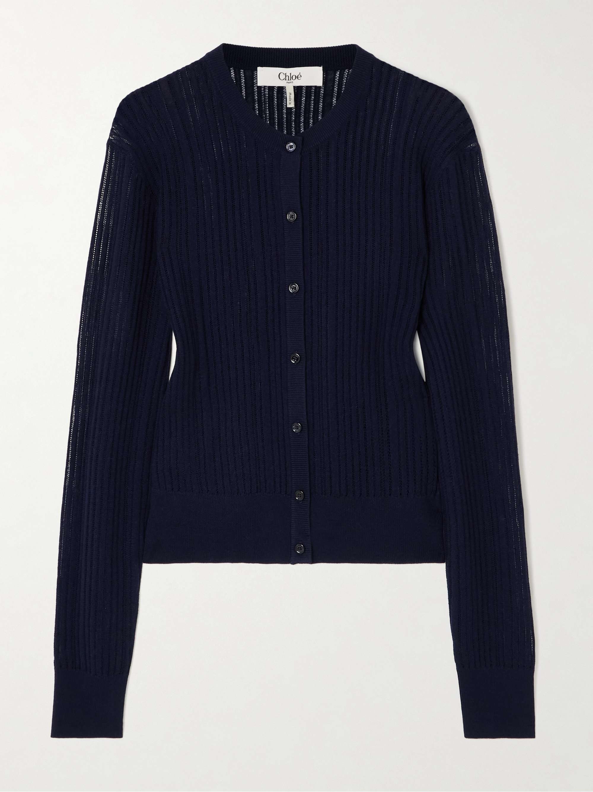 Ribbed pointelle-knit wool cardigan view