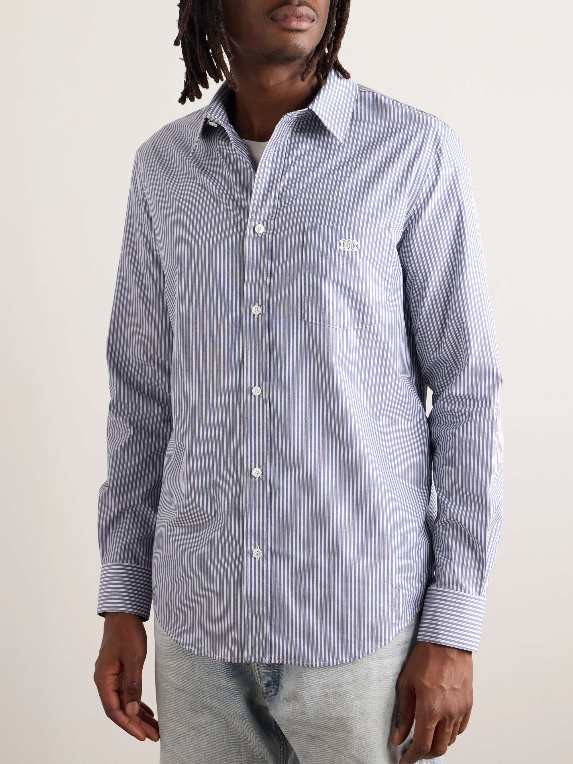 Slim-Fit Logo-Embroidered Striped Cotton Shirt view