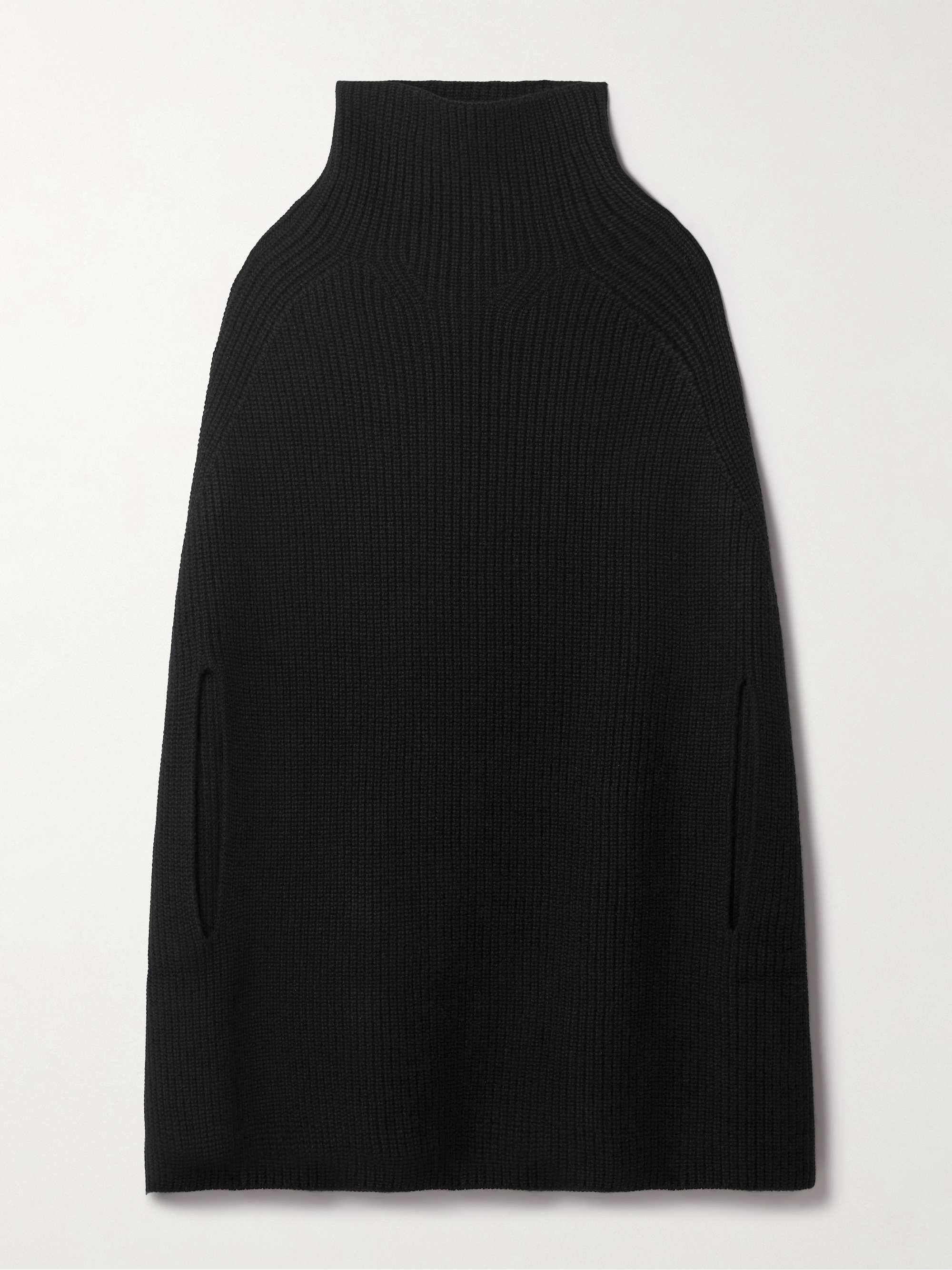 Marine ribbed cashmere cape view