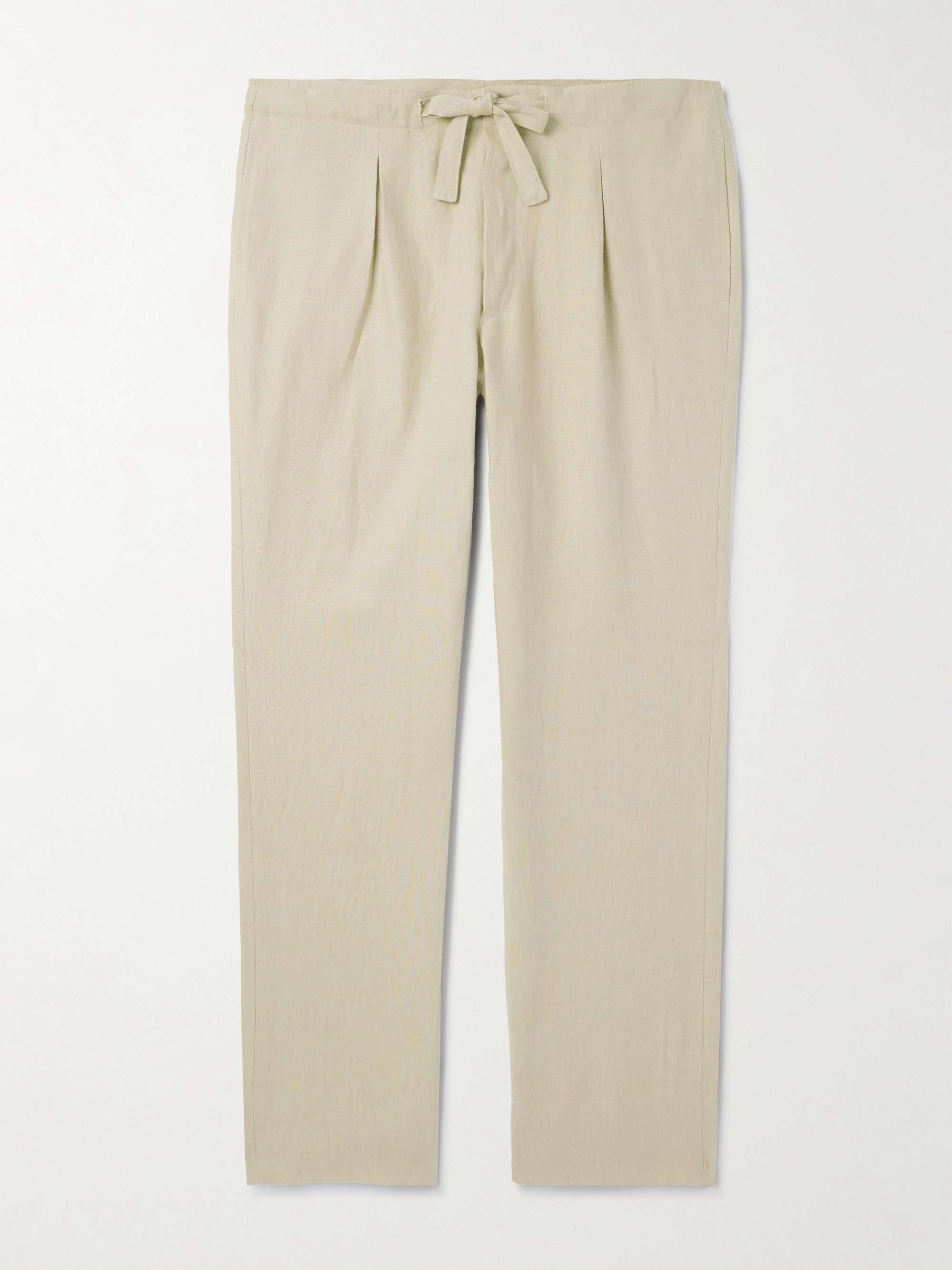 Straight-Leg Linen-Twill Drawstring Trousers view