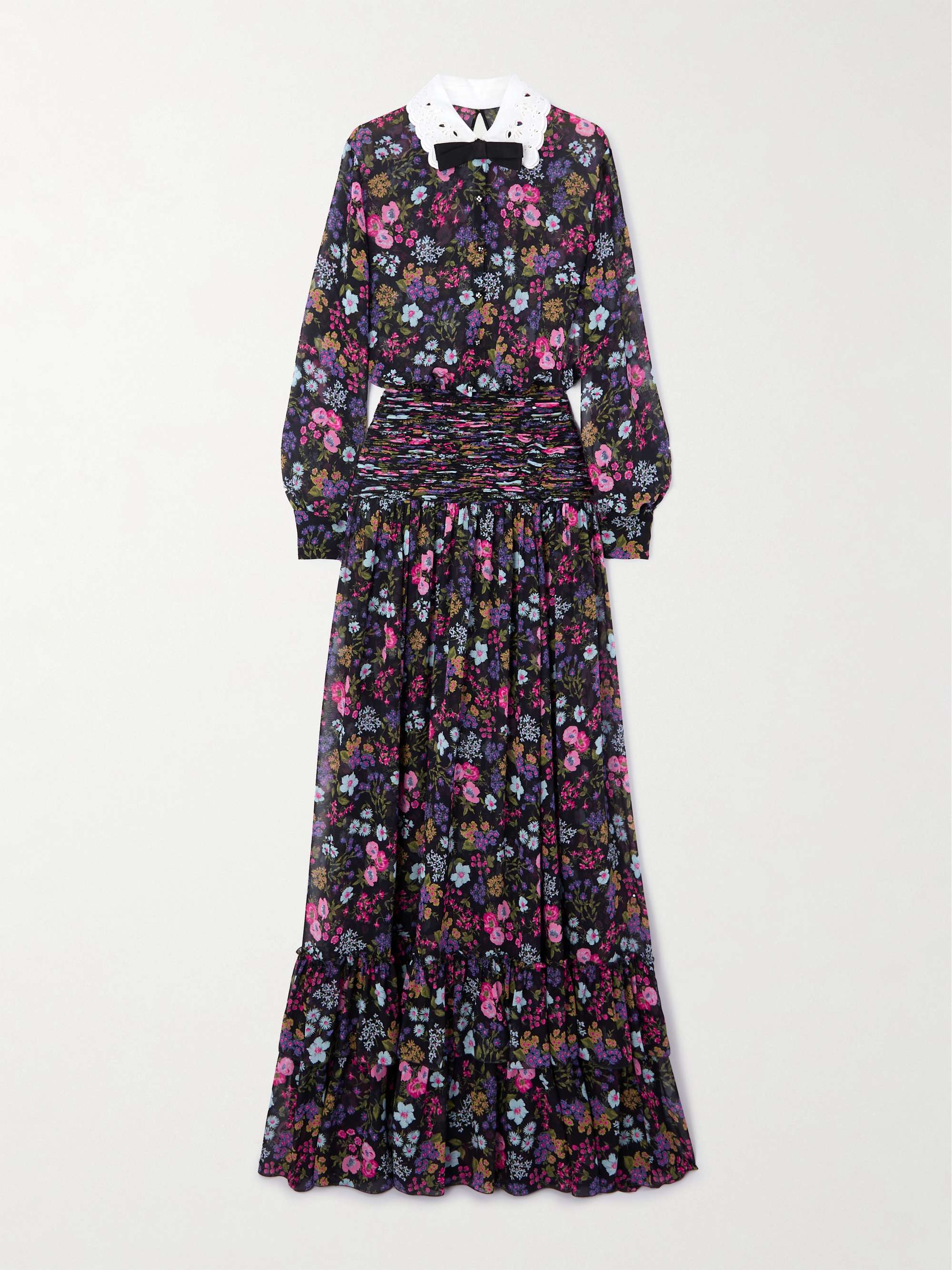 Broderie anglaise-trimmed smocked floral-print silk-georgette maxi dress view