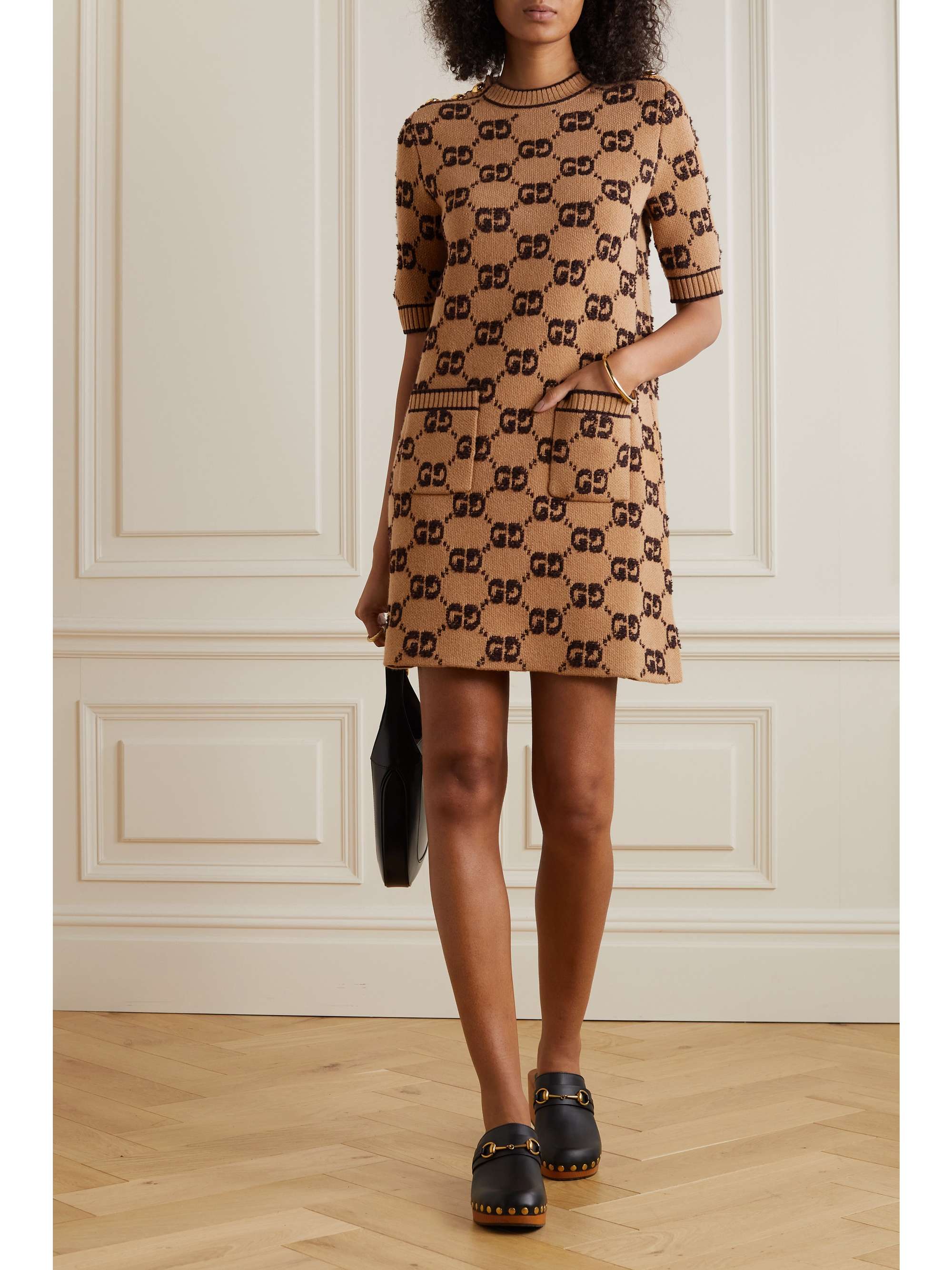 Embellished jacquard-knit wool dress view