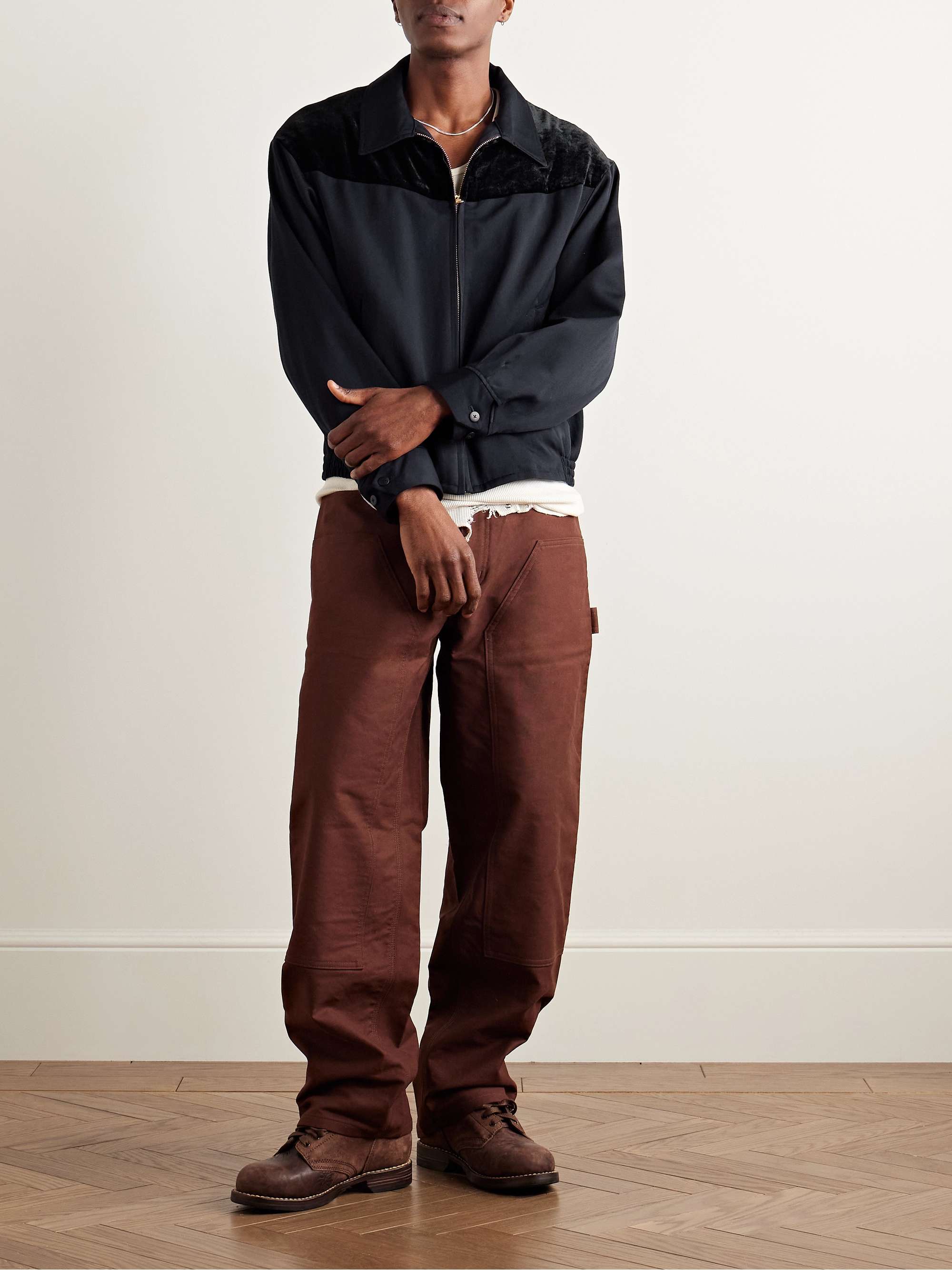 Mayfield Velour-Trimmed Wool and Linen-Blend Bomber Jacket view