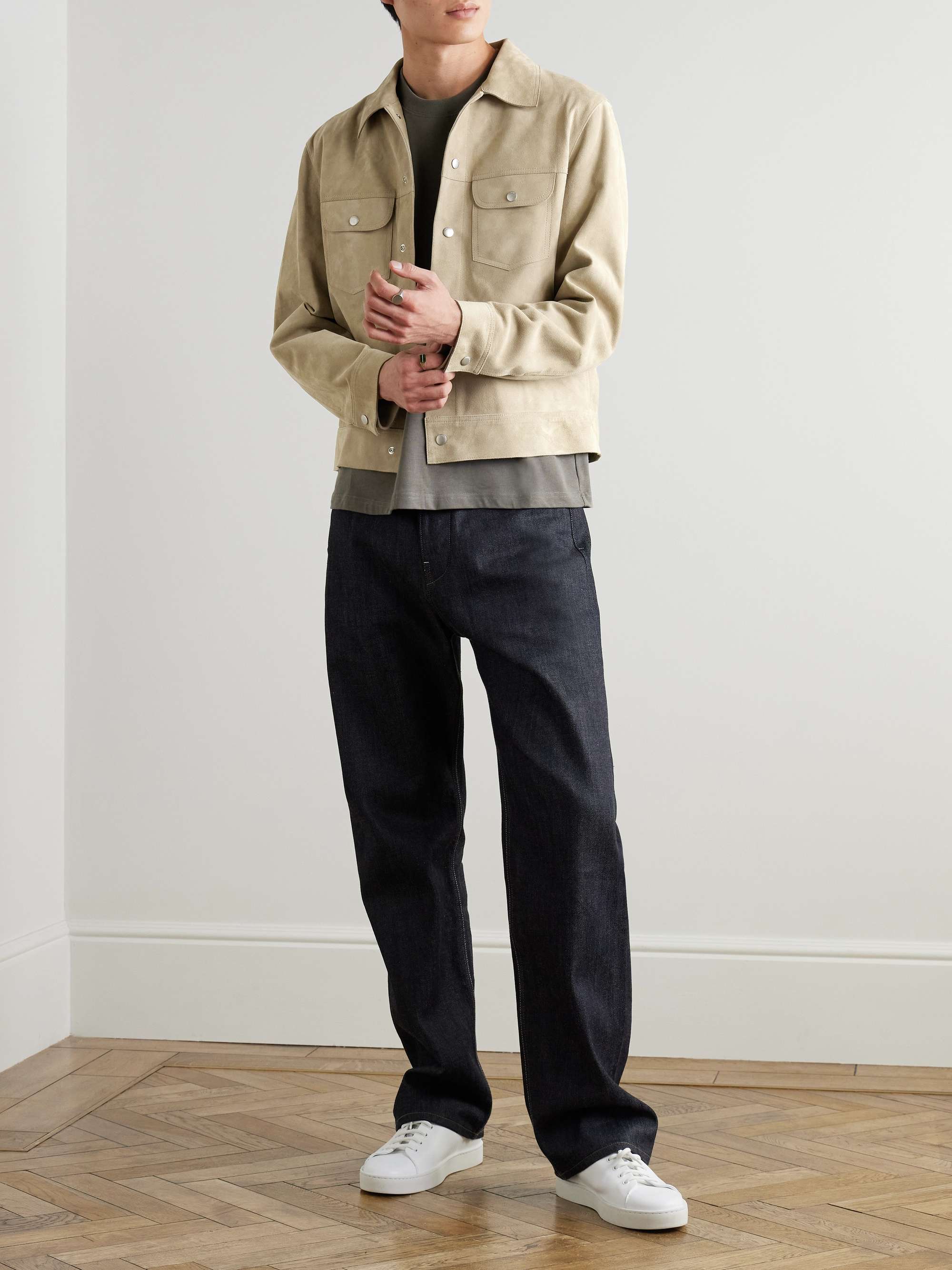 Slim-Fit Suede Trucker Jacket view