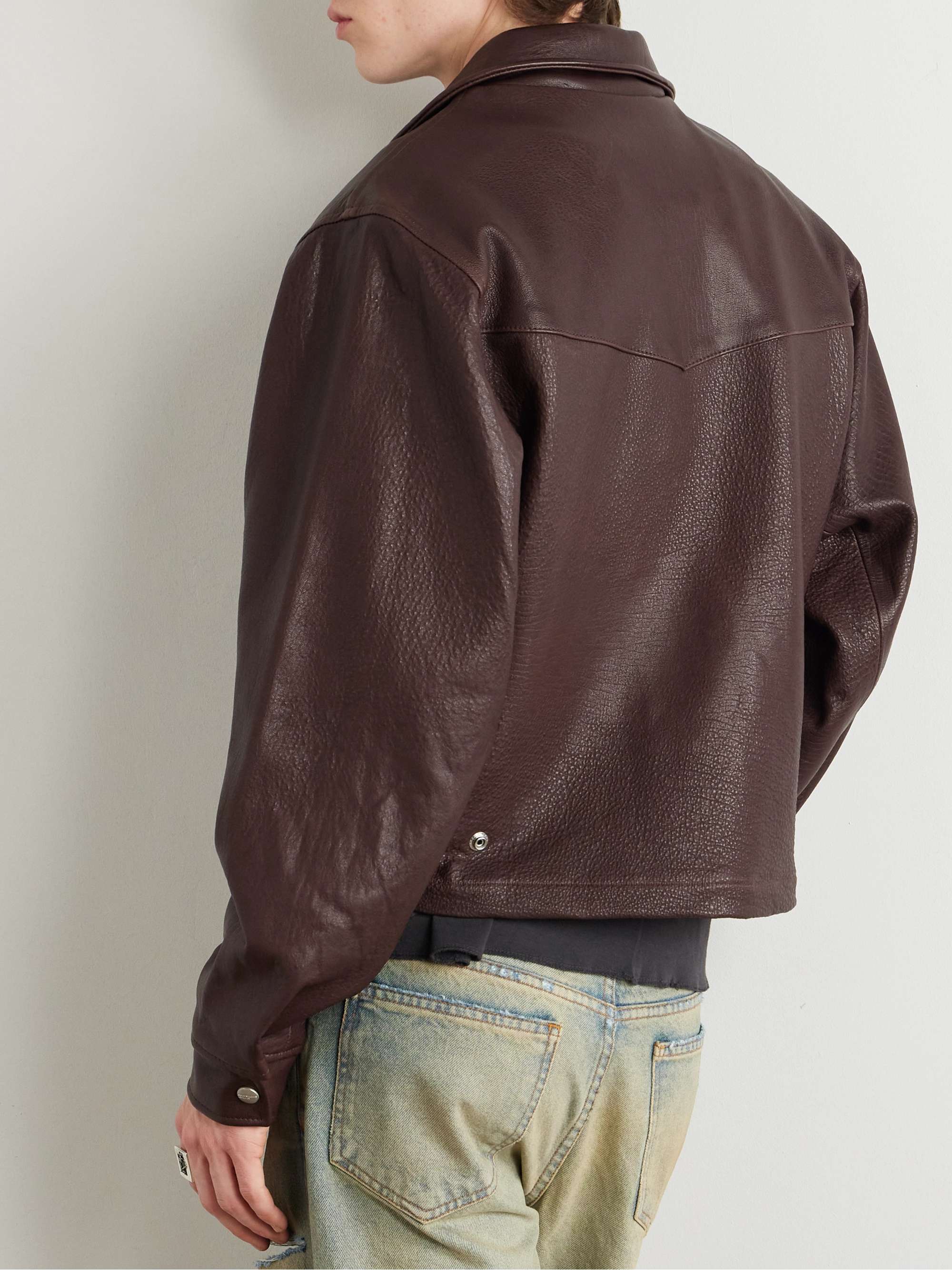 Distressed Textured and Pebble-Grain Leather Jacket view