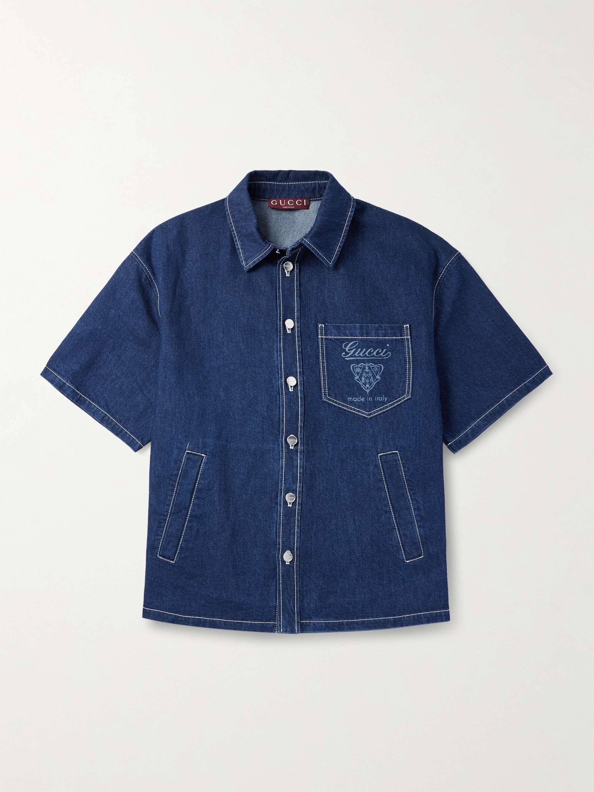 Oversized Logo-Print Denim Shirt view