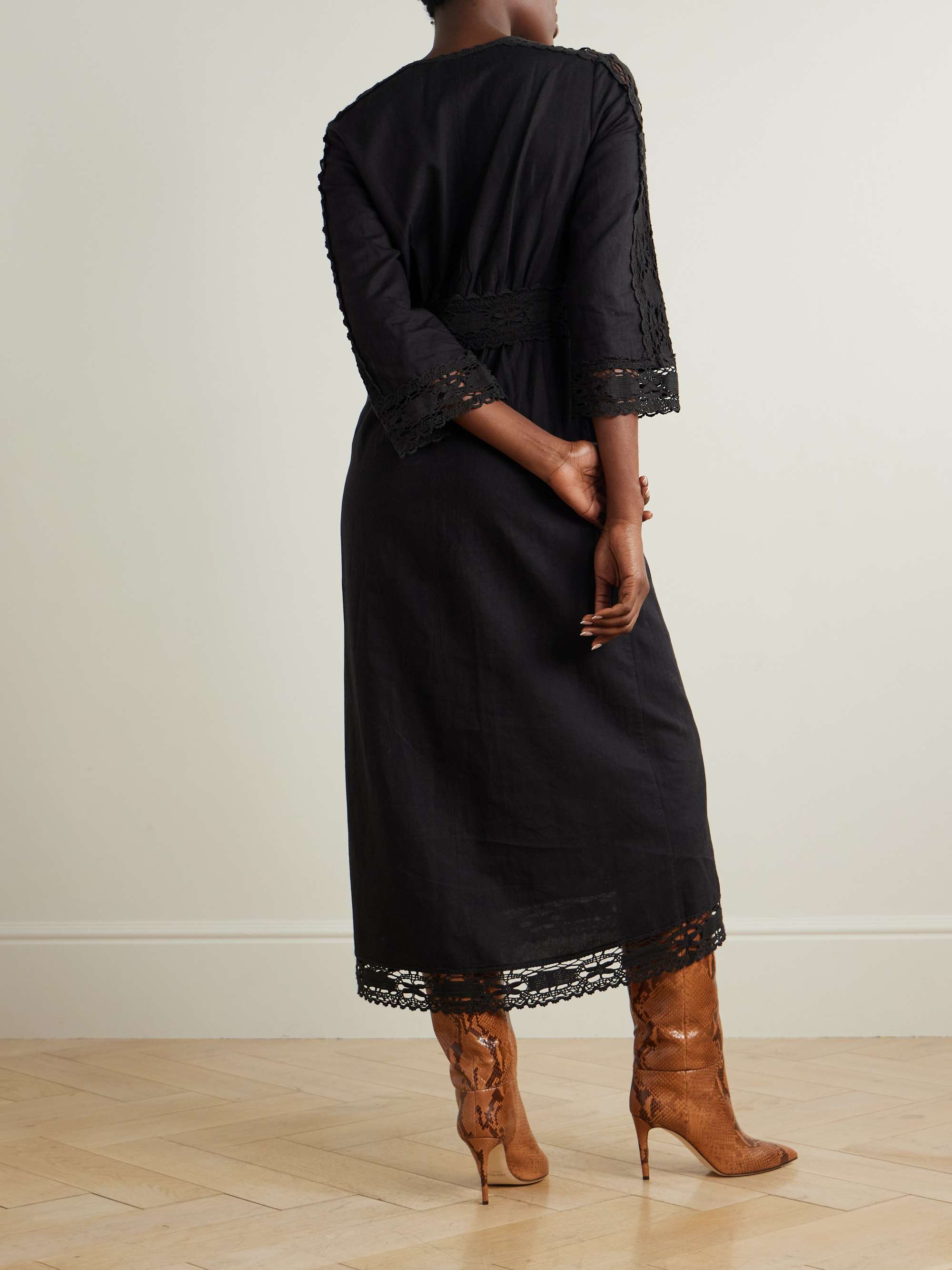 Veona lace-trimmed linen and cotton-blend midi dress view