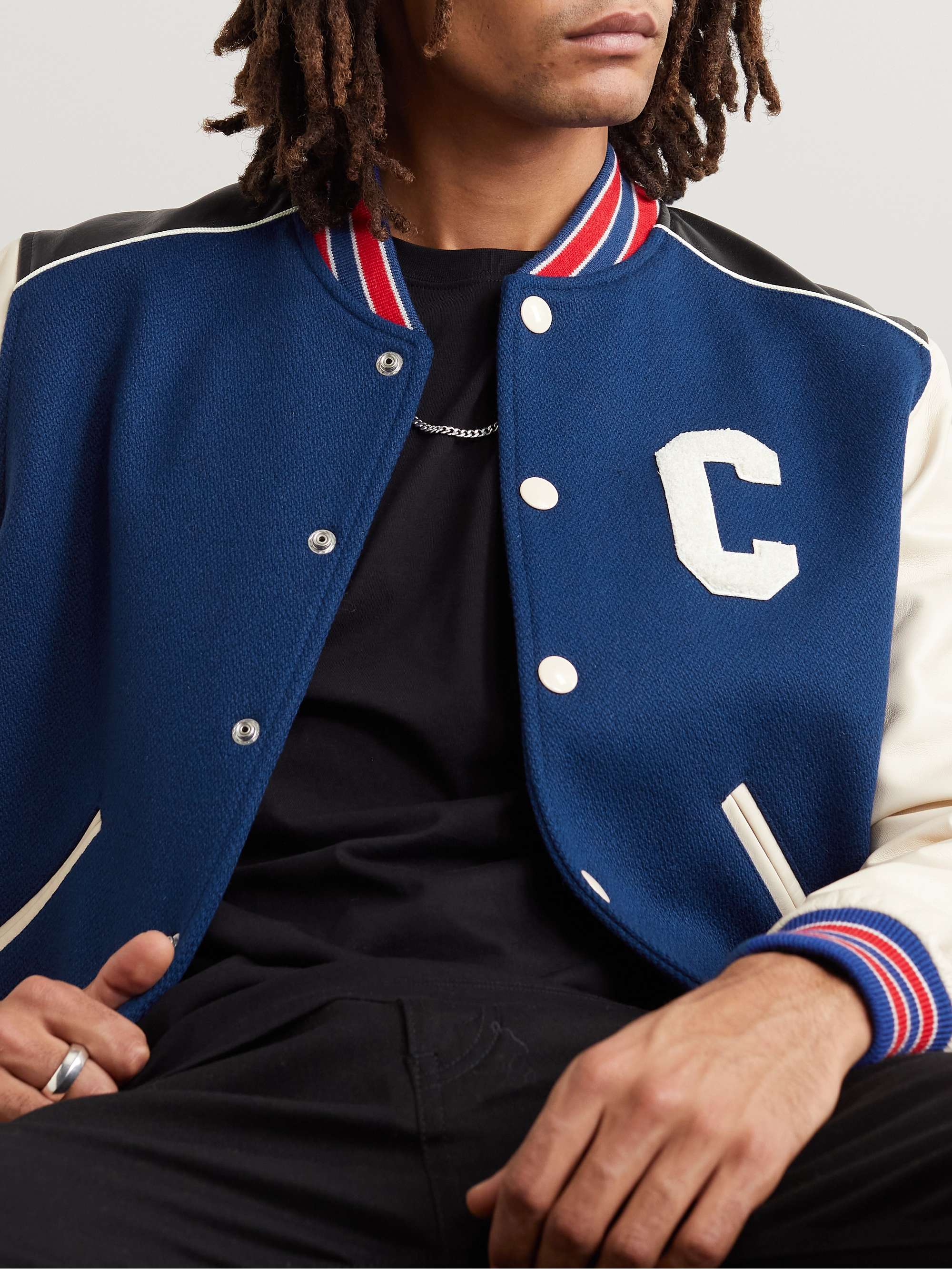 Logo-Appliquéd Wool-Blend and Leather Varsity Jacket view