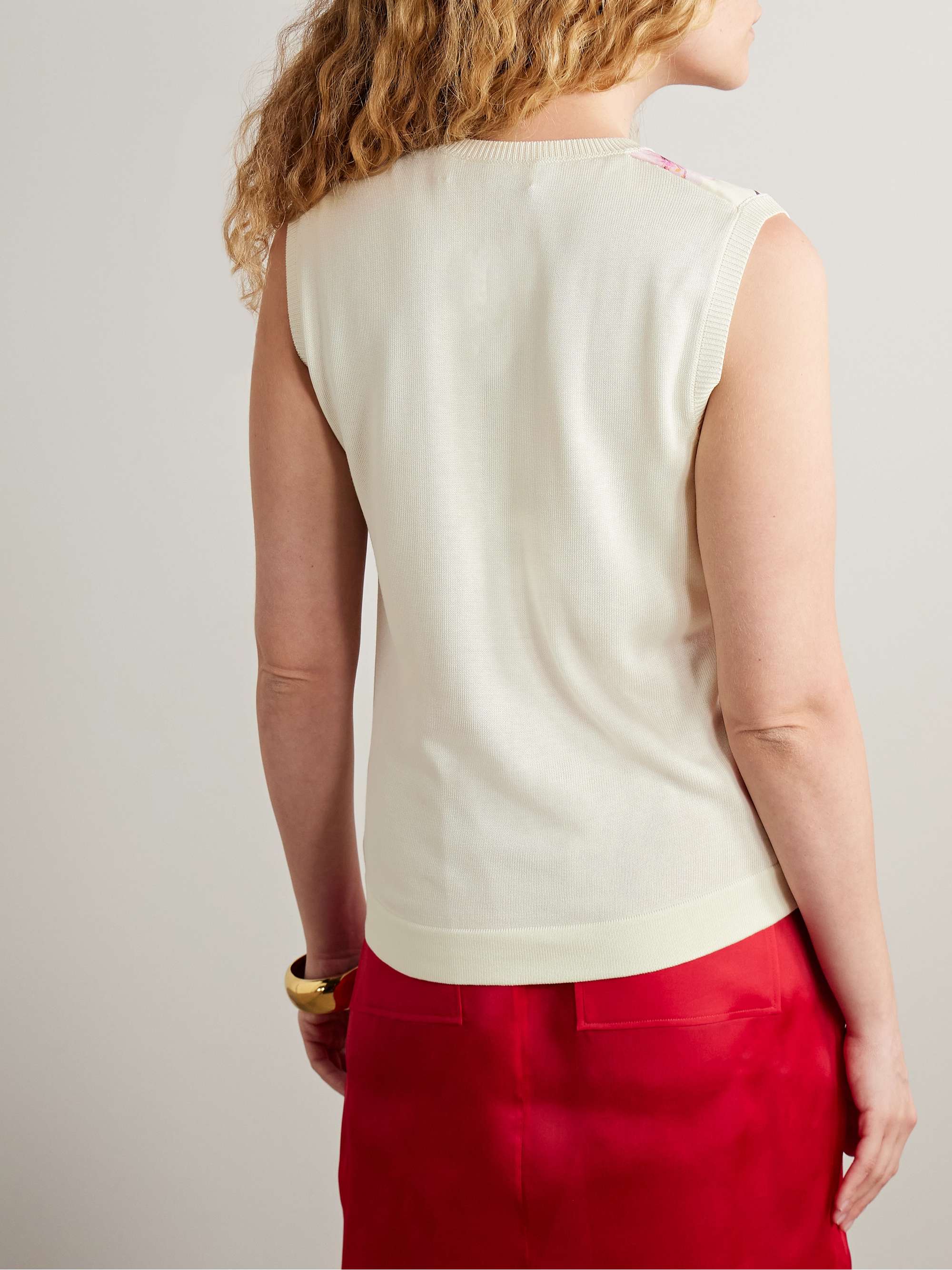 Paneled knitted and floral-print silk-blend twill tank view