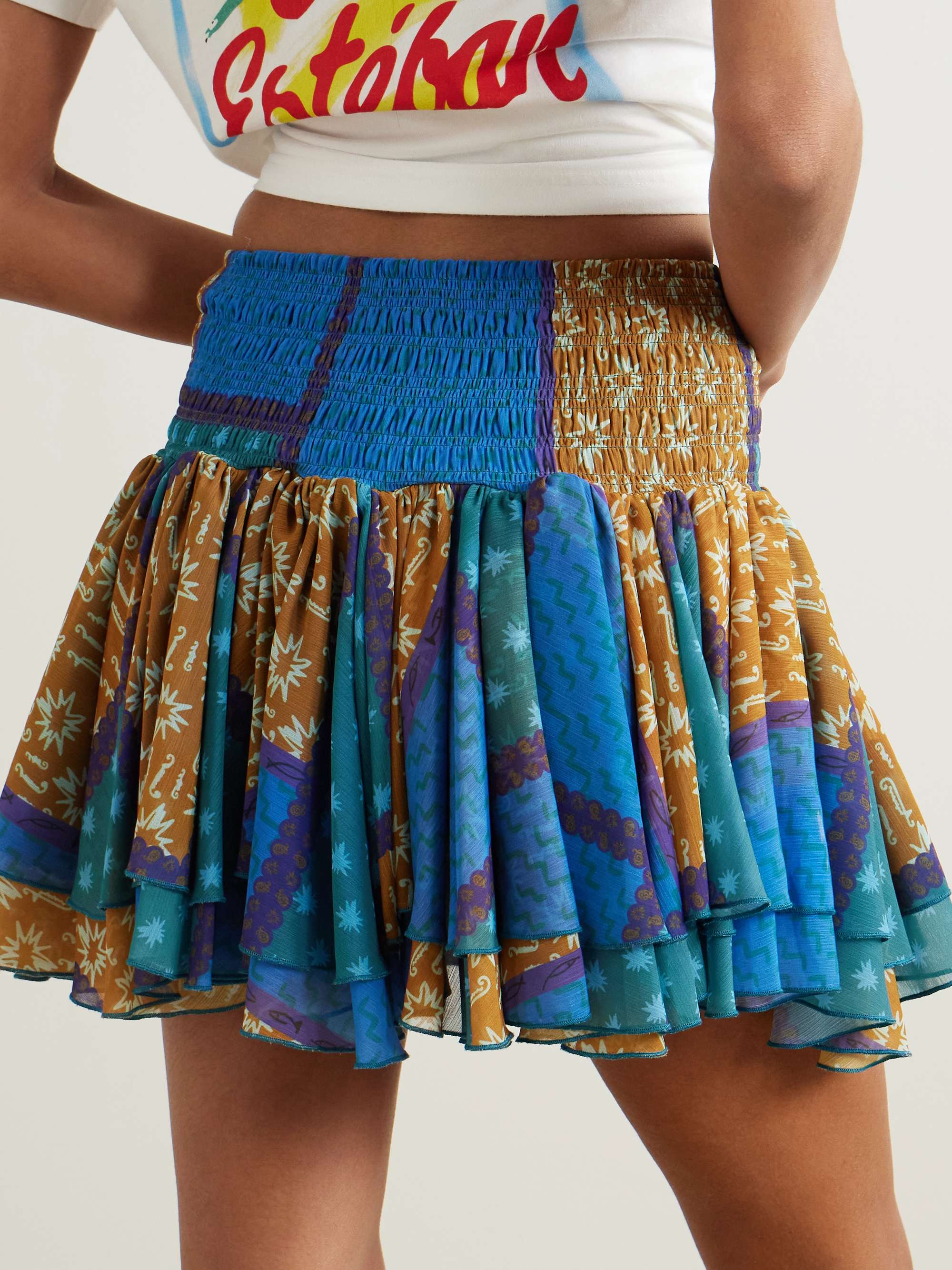 Estrellitas tiered smocked printed chiffon mini skirt view