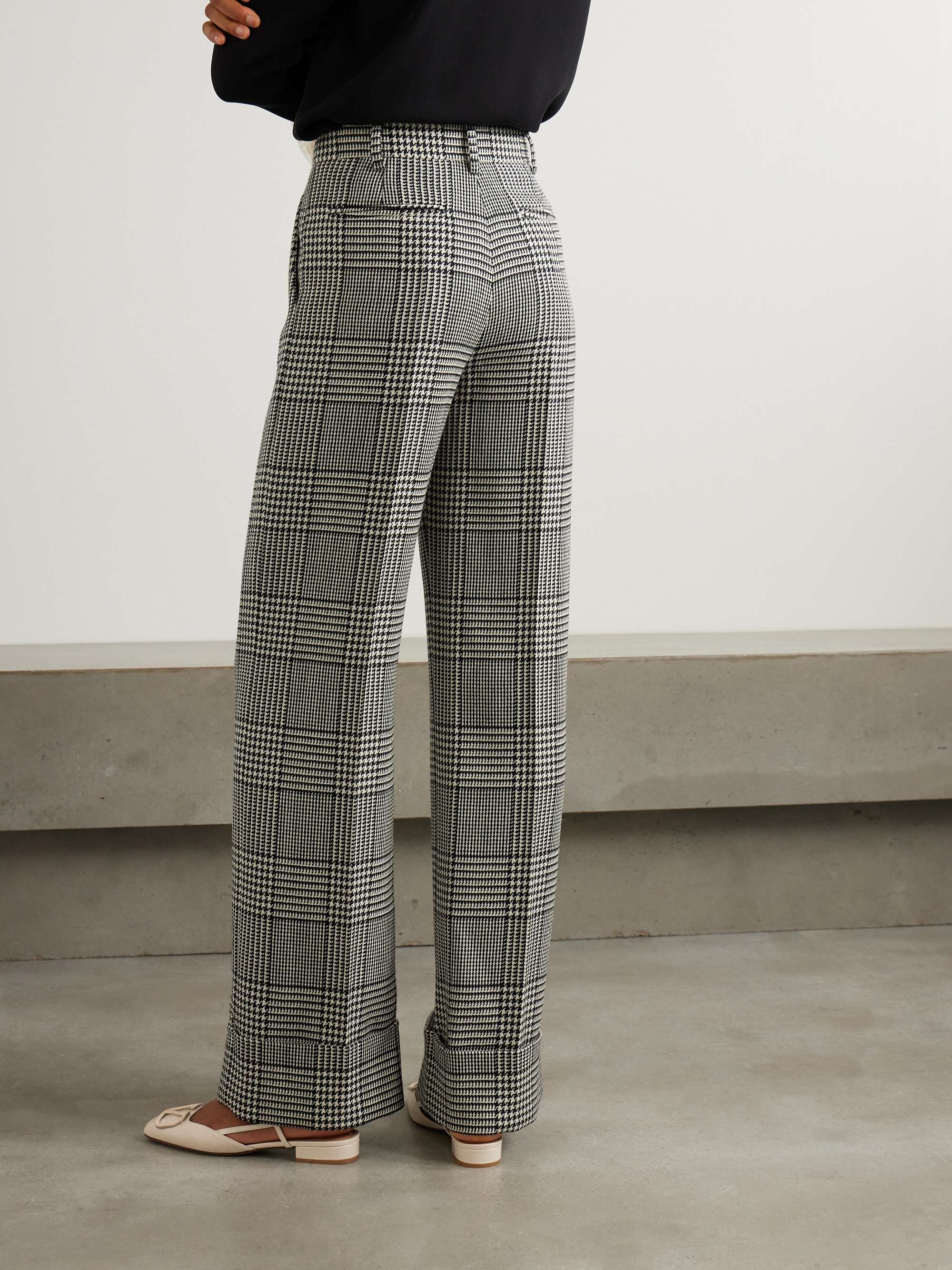Prince of Wales checked wool wide-leg pants view
