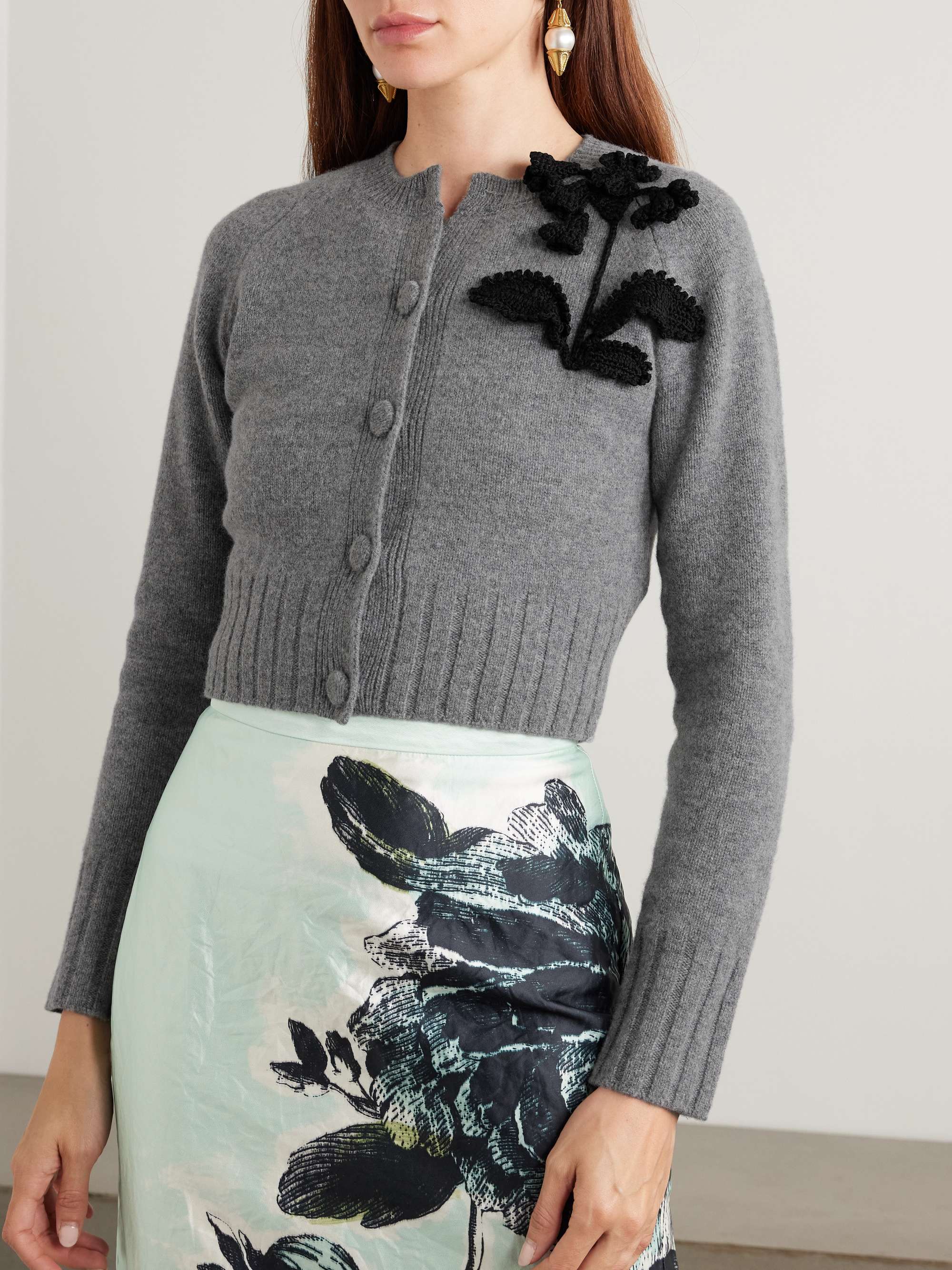 Cropped appliquéd wool cardigan view