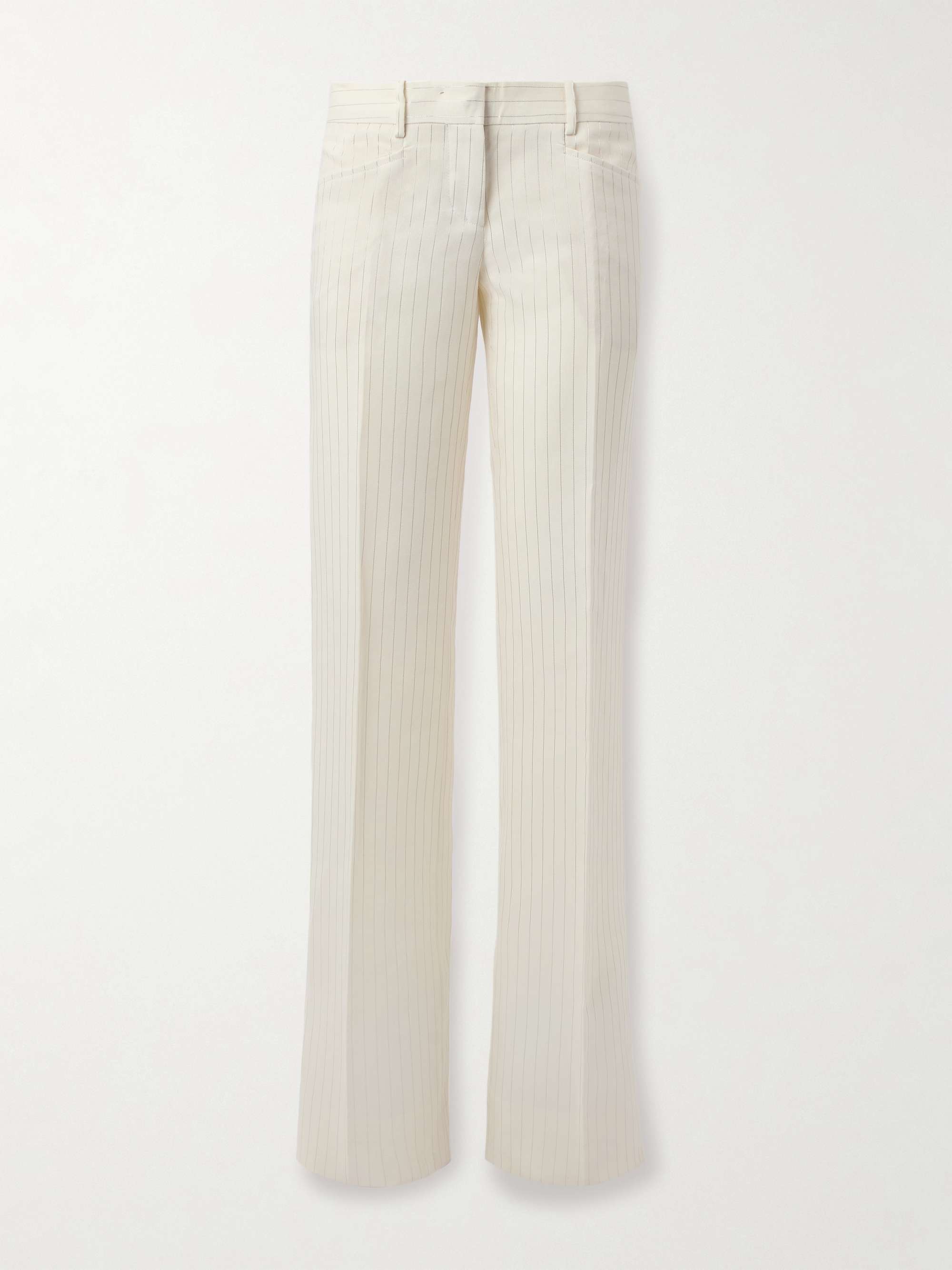 Striped wool-blend straight-leg trousers view