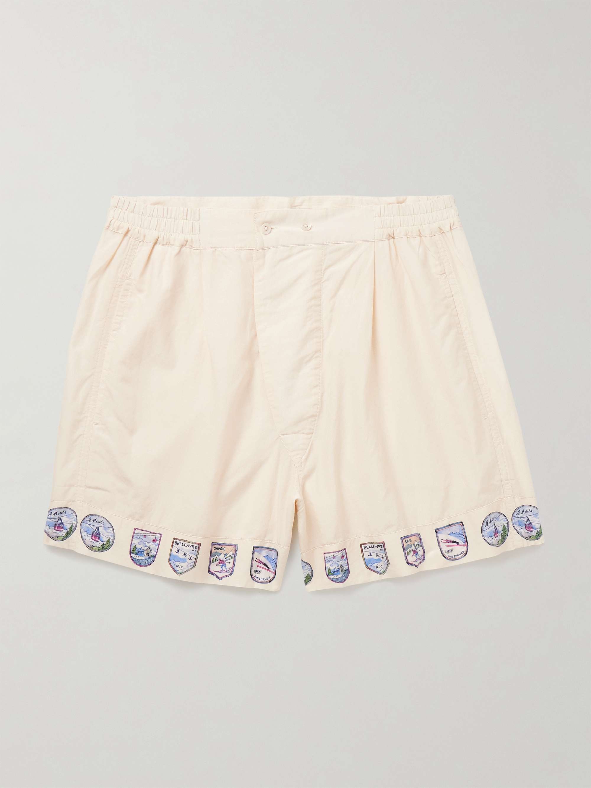 Straight-Leg Printed Pleated Cotton and Silk-Blend Shorts view