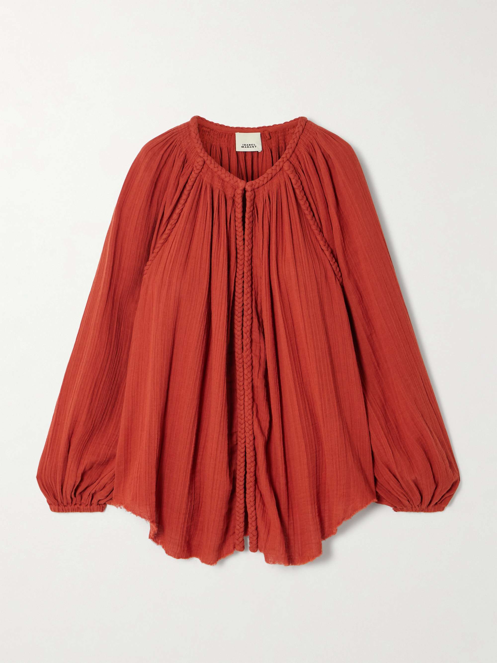 Jenna frayed braided gathered cotton-gauze blouse view
