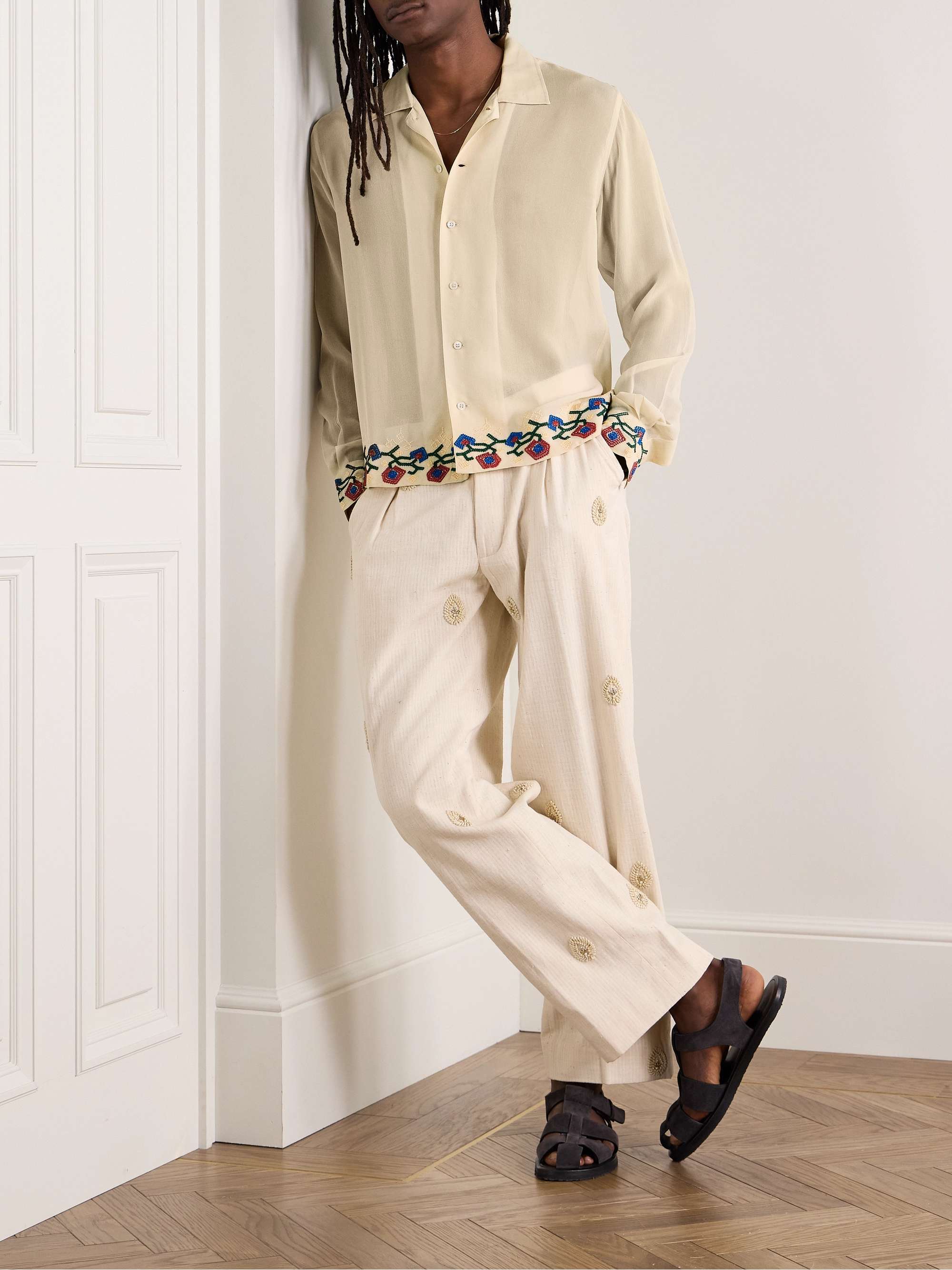 Flowering Liana Embroidered Silk-Crepe Shirt view