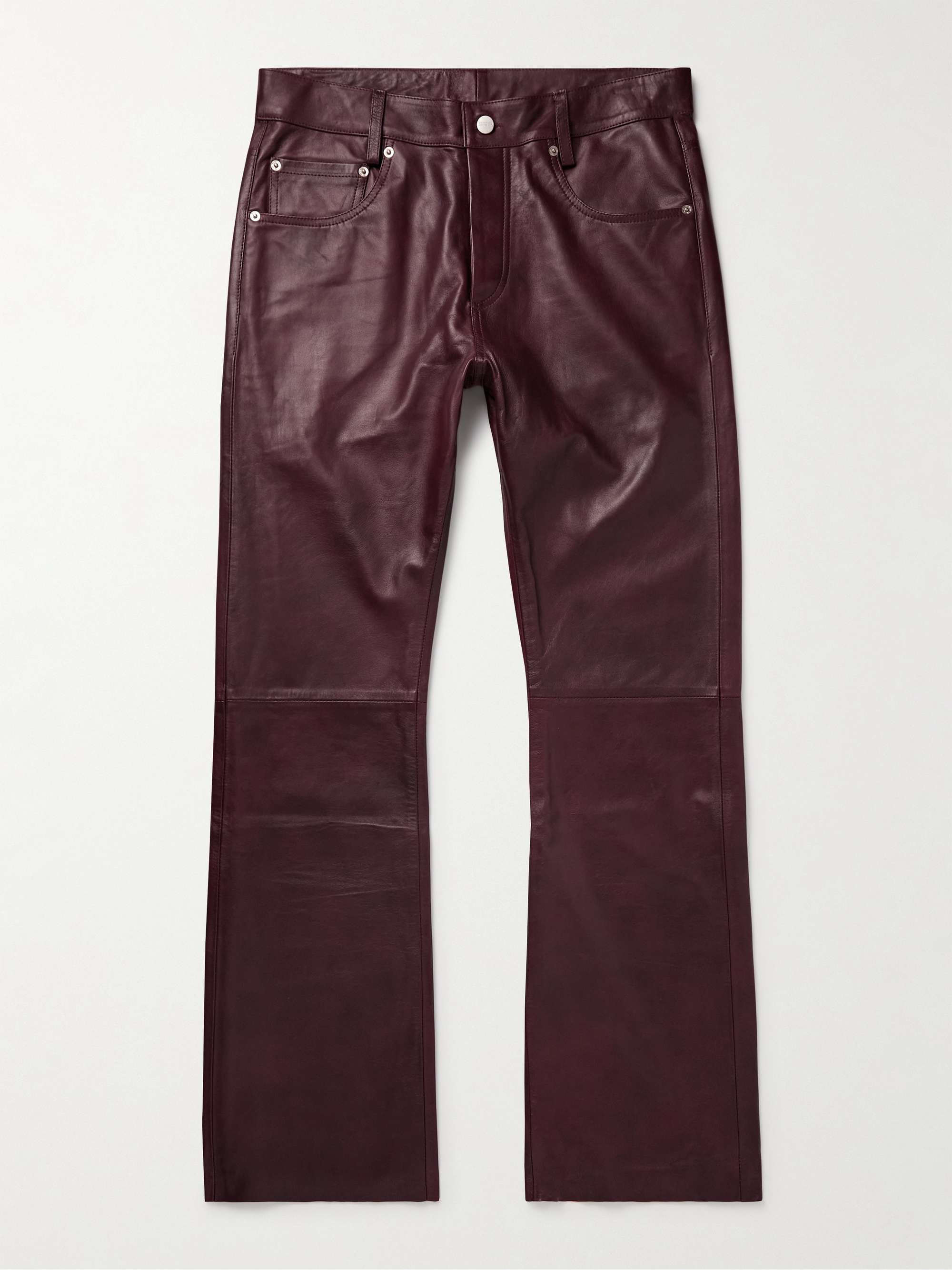 Slim-Fit Flared Leather Jeans view