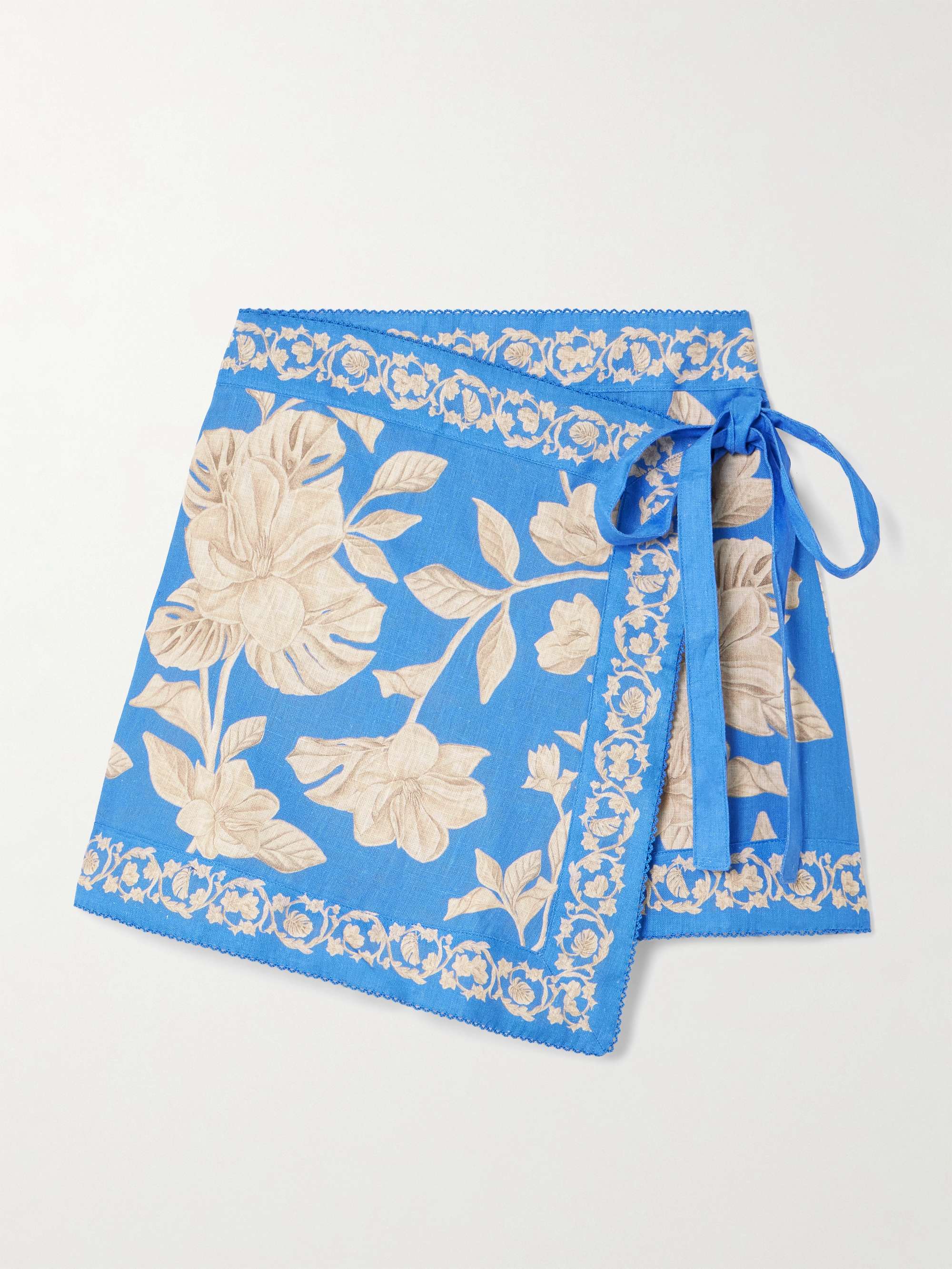 Luna Madera floral-print cotton and linen-blend mini wrap skirt view