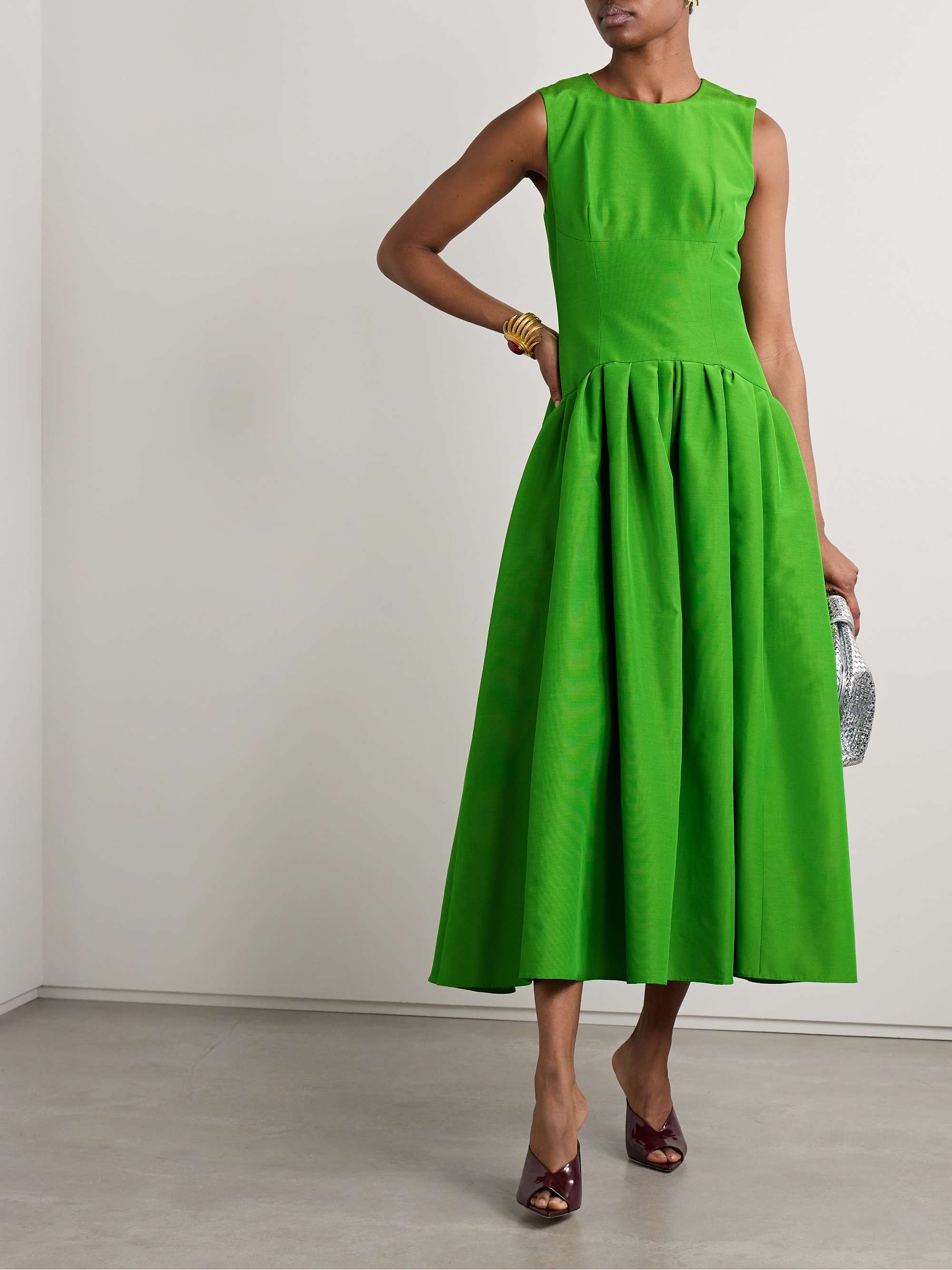 Pleated cotton-blend faille midi dress view