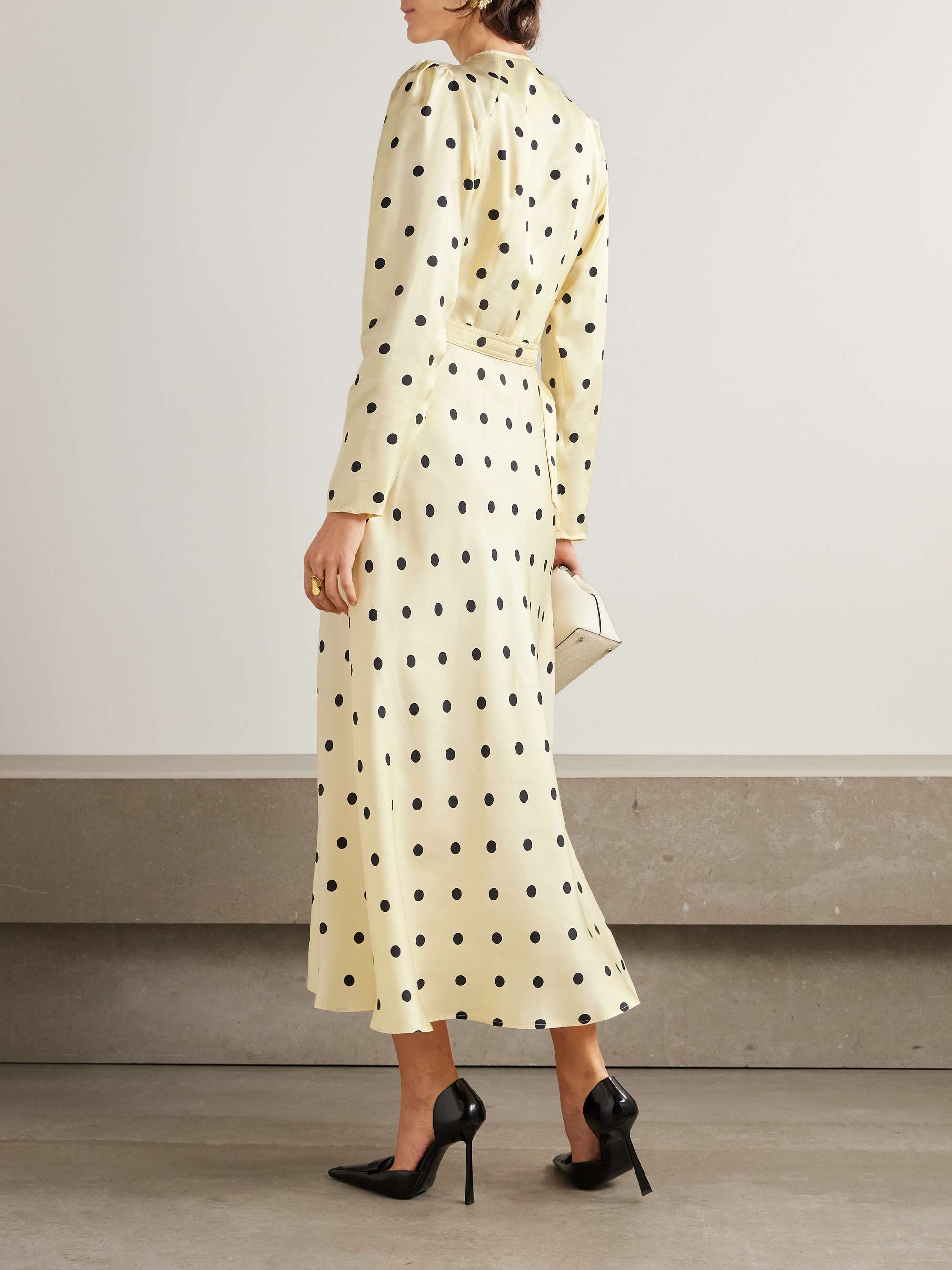 Belted polka-dot silk-twill midi dress view
