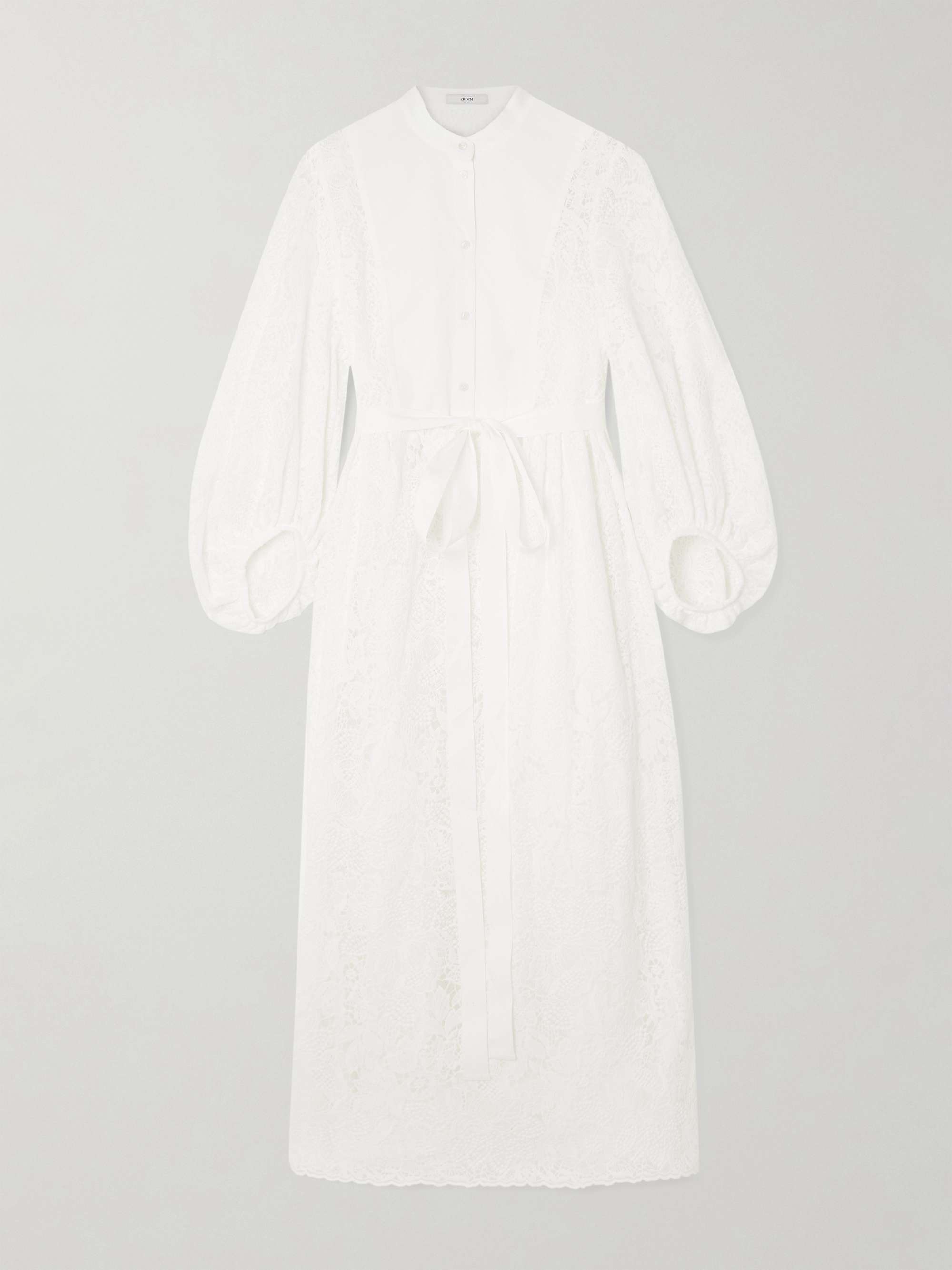 Belted poplin-paneled cotton-lace midi shirt dress view