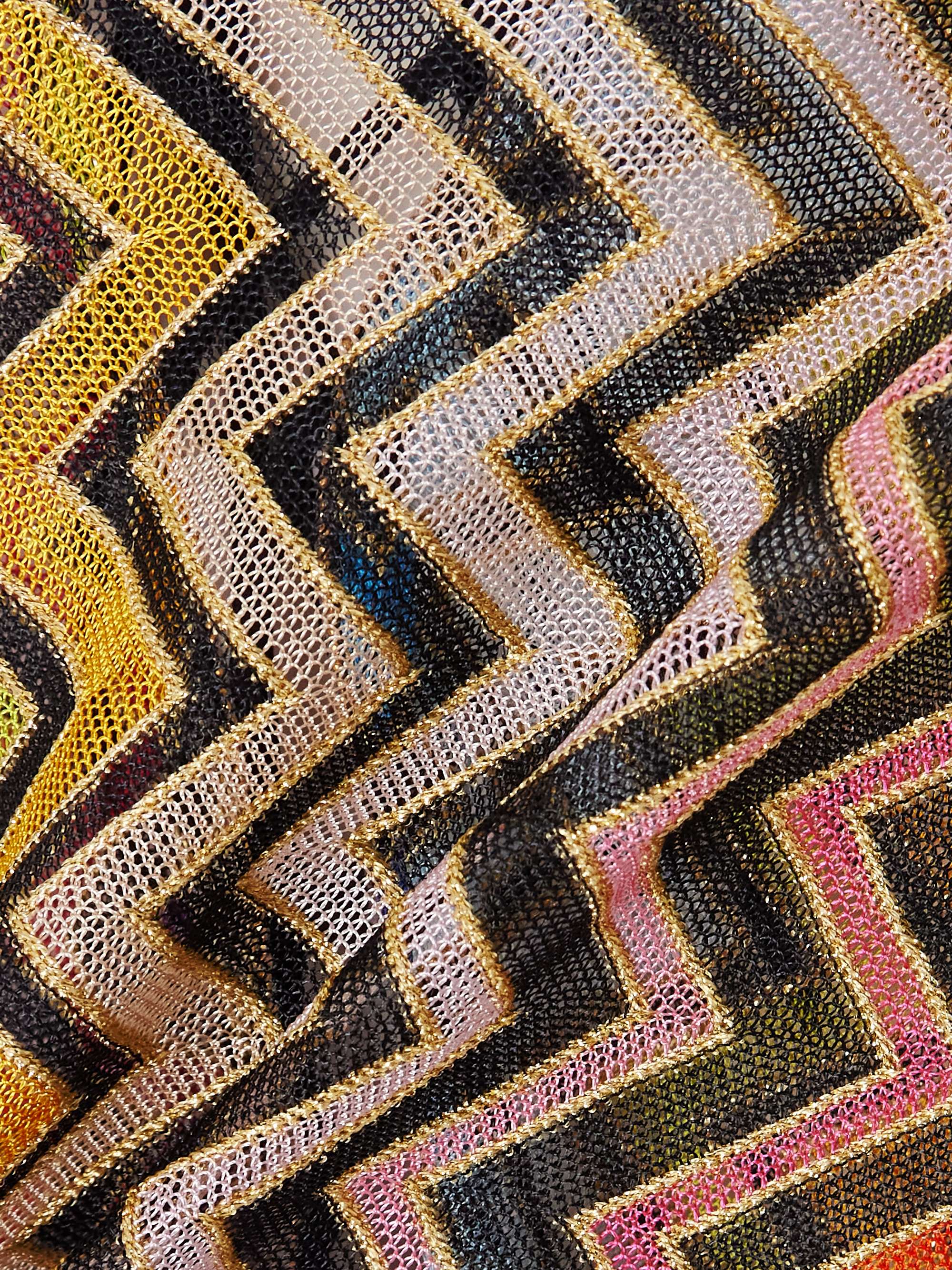 Striped metallic crochet-knit kaftan view