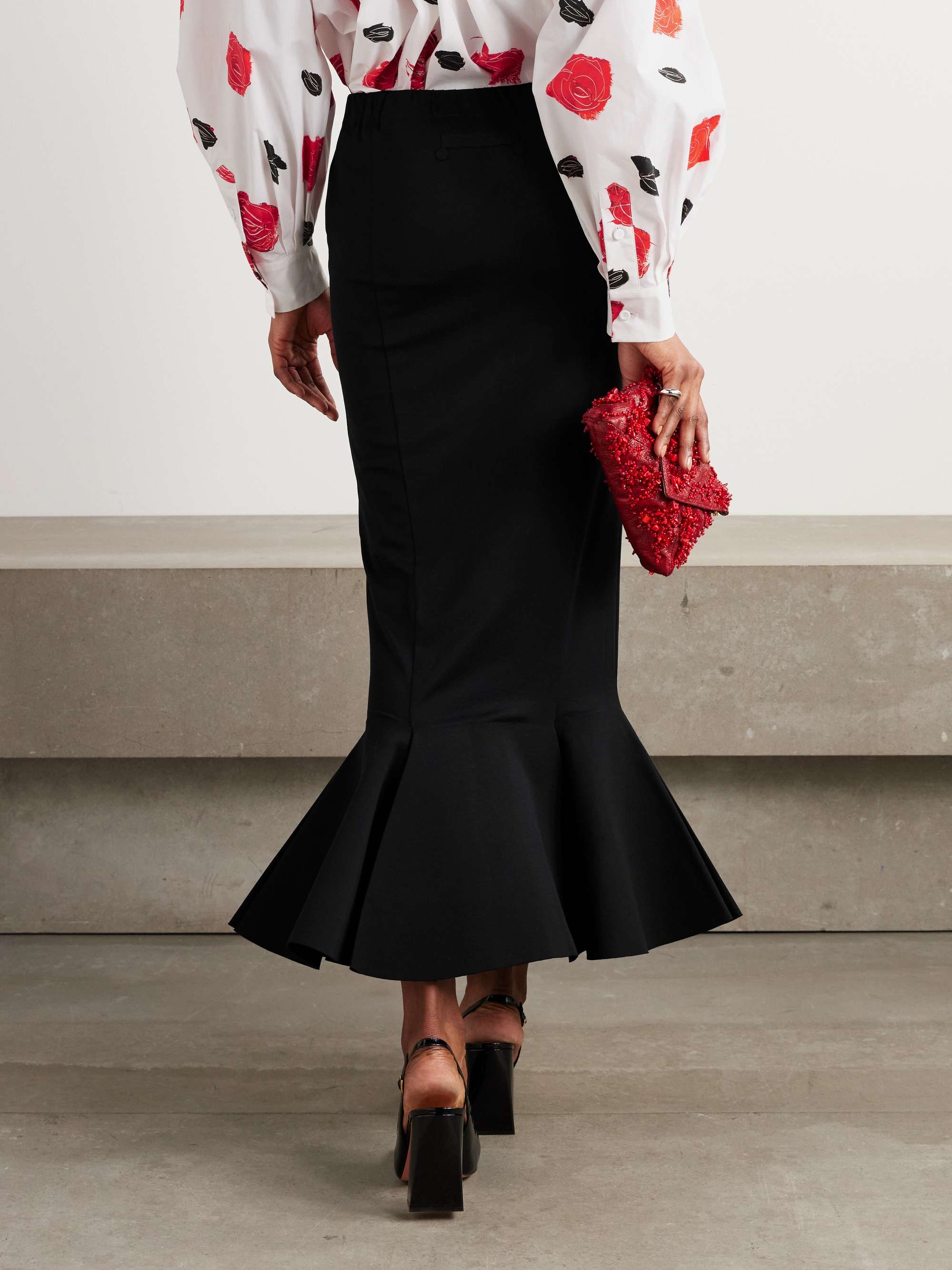 Pleated cotton-jersey midi skirt view