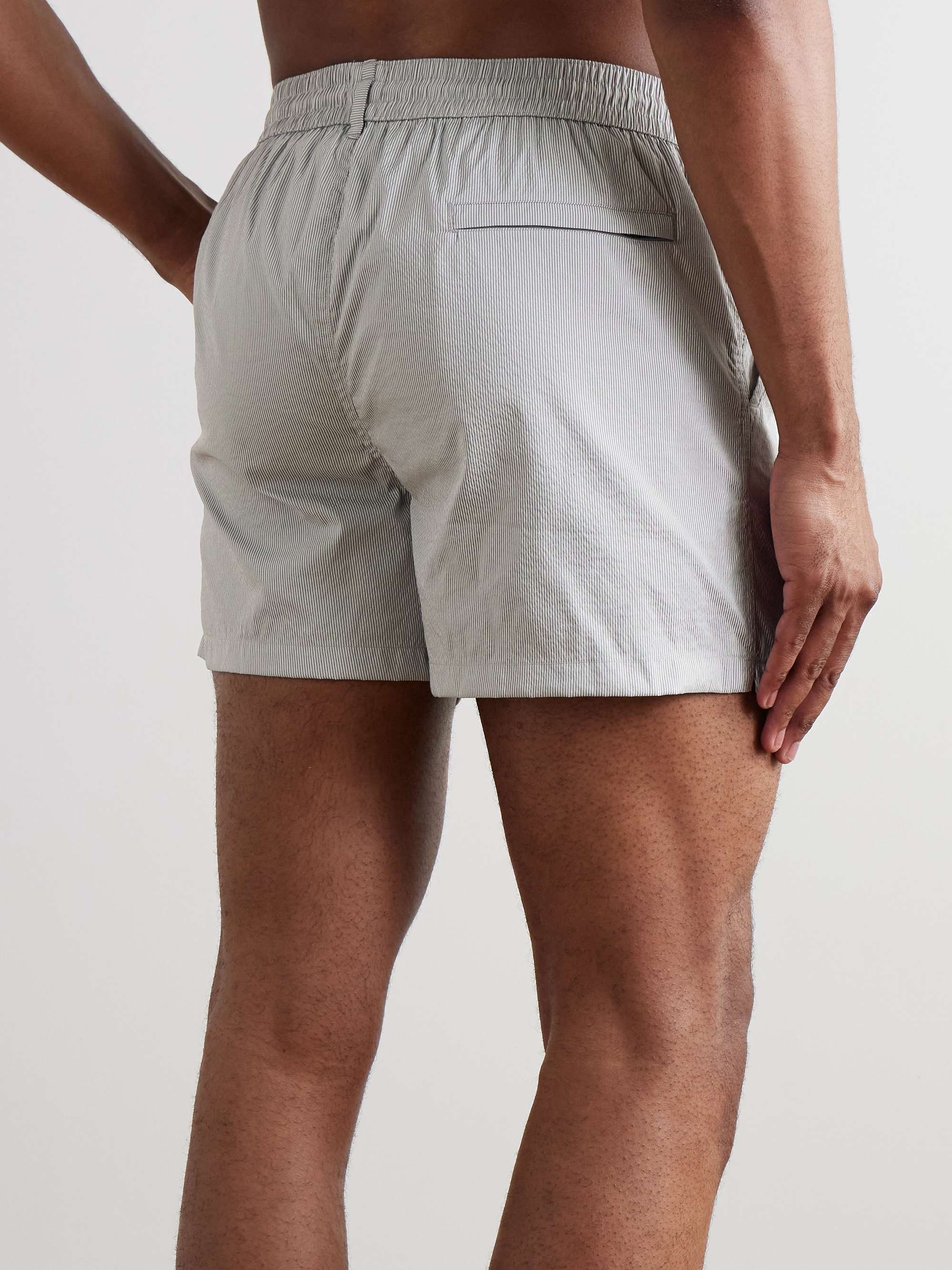 Straight-Leg Mid-Length Pinstriped Swim Shorts view