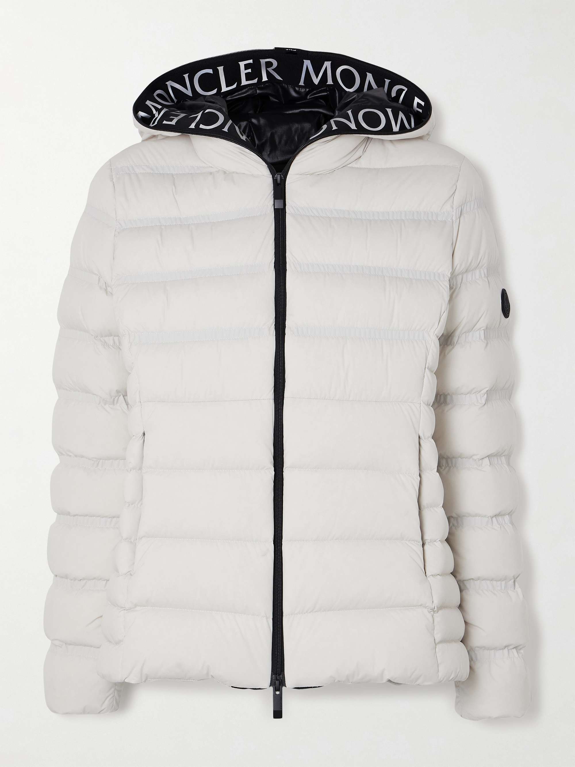Appliquéd webbing-trimmed quilted shell down jacket view