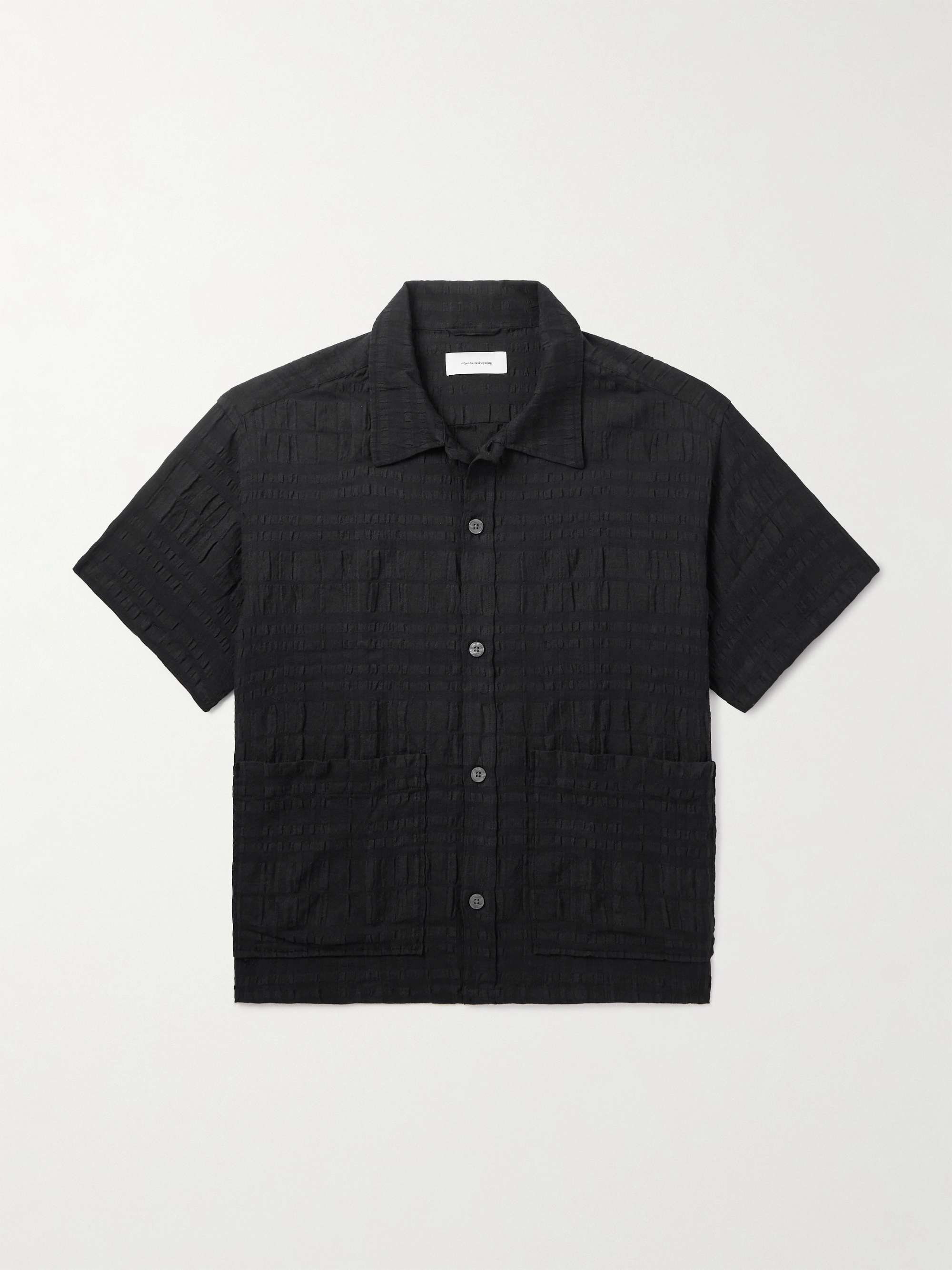 Stretch-Cotton and Linen-Blend Seersucker Shirt view
