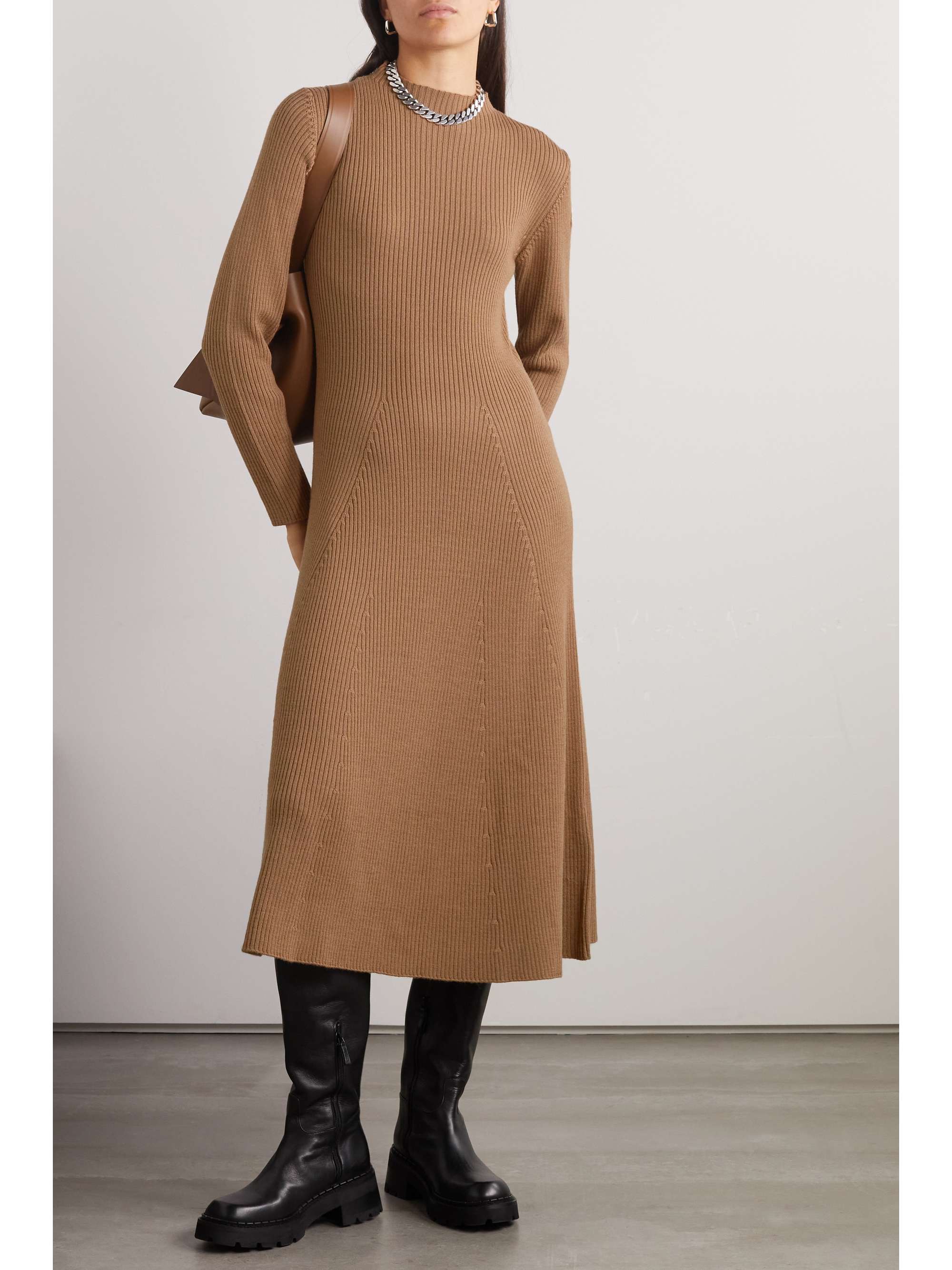 Ribbed wool-blend midi dress view