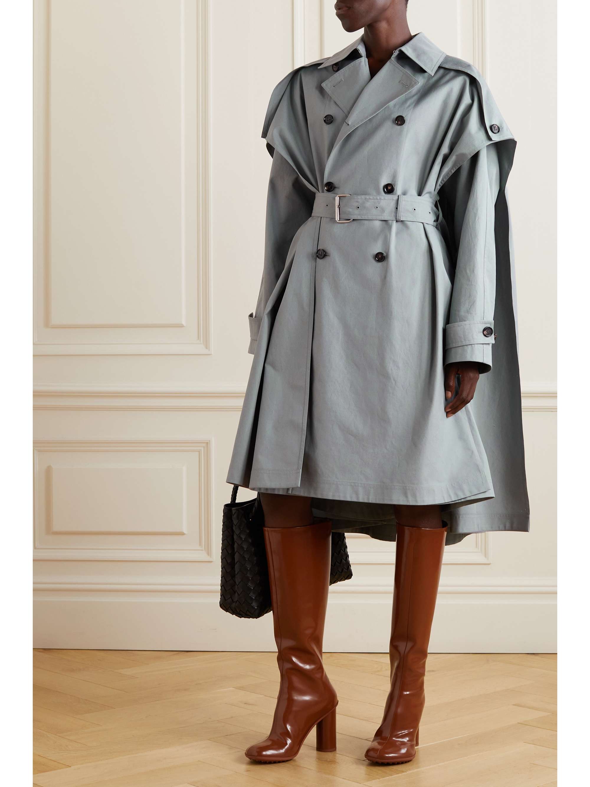 Cape-effect cotton-gabardine trench coat view