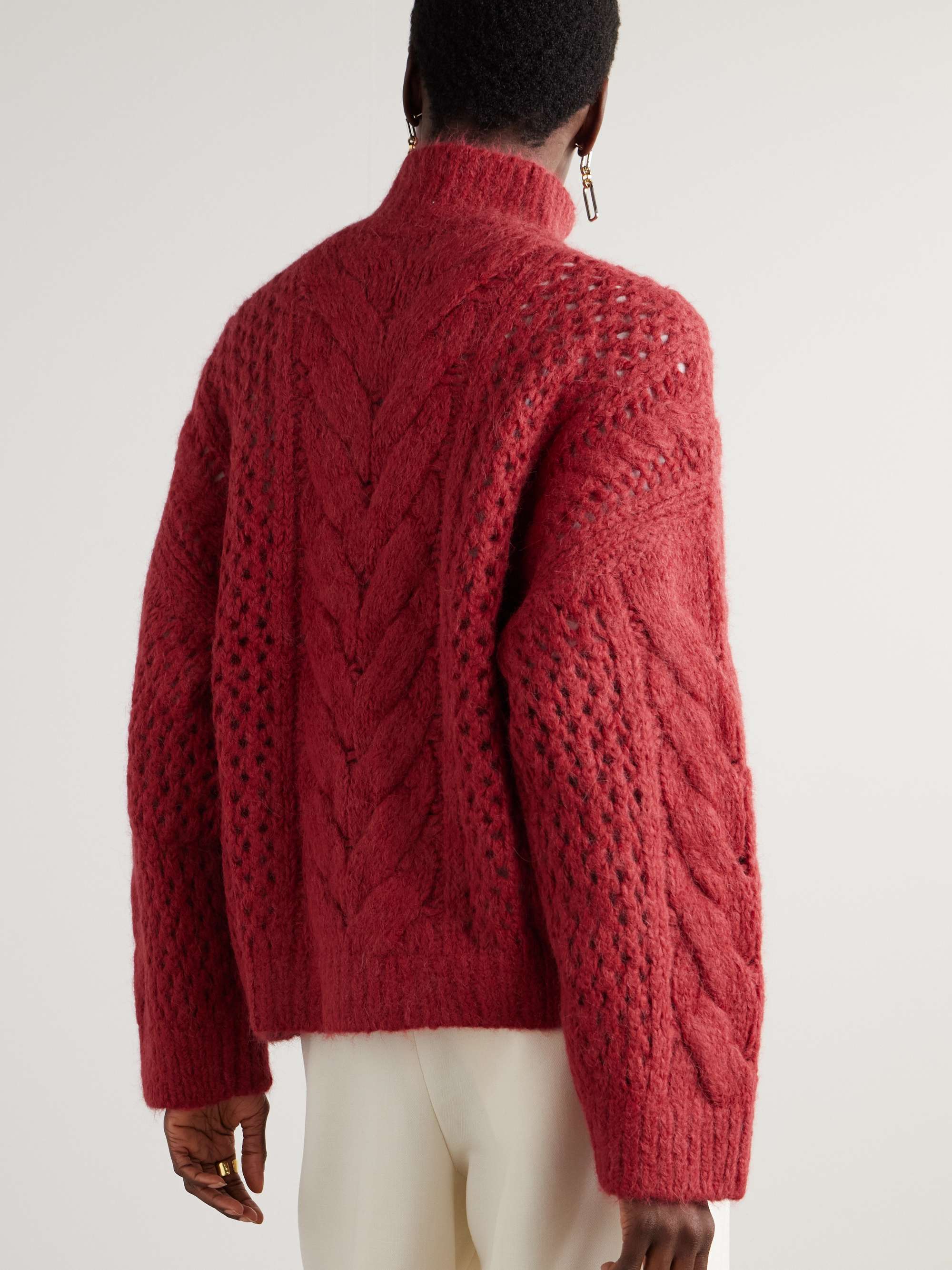 Open and cable-knit alpaca-blend cardigan view